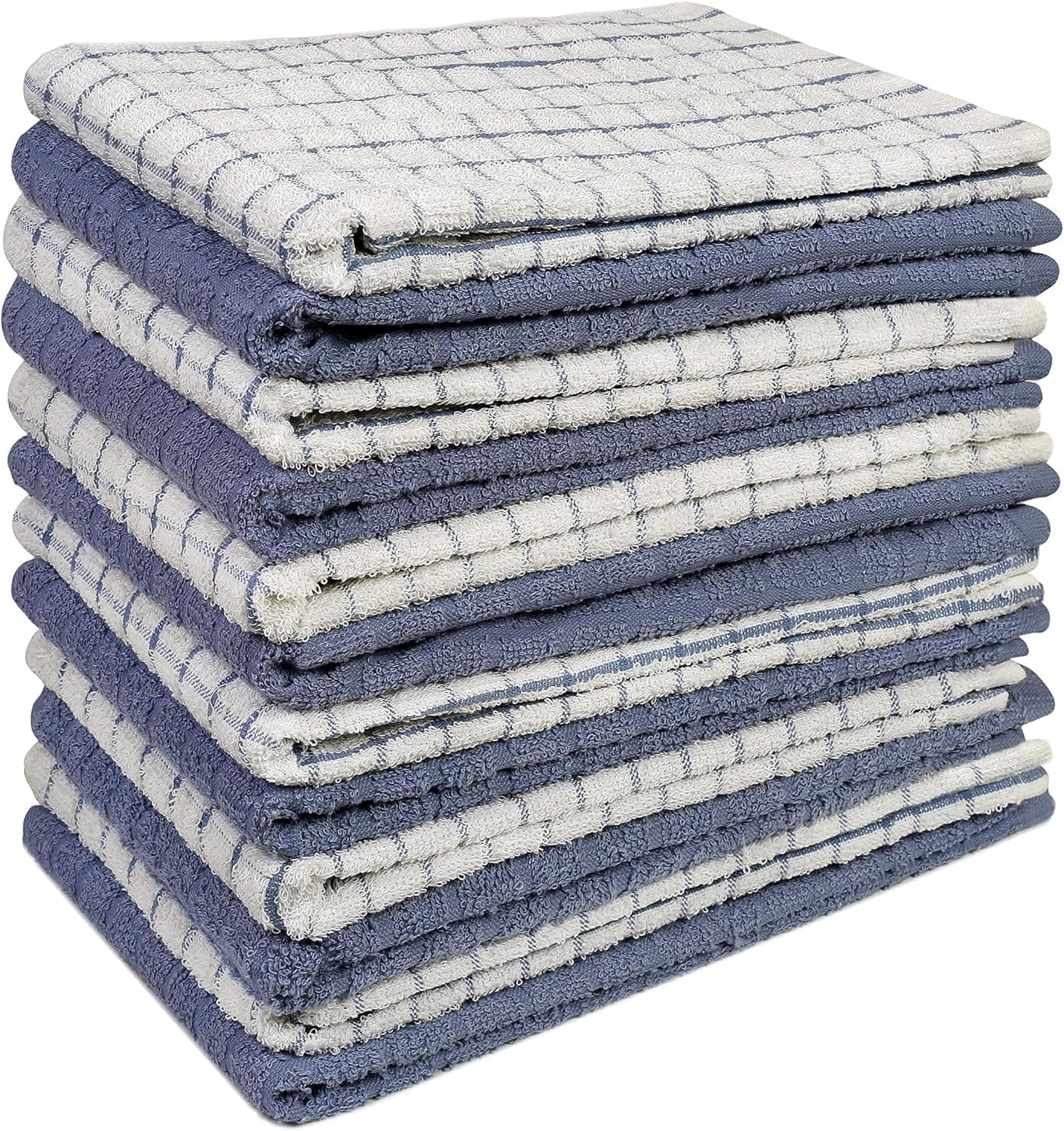 HOME LABELS TRANSFORM YOUR LIVING Kitchen Towel 12 Pack, 15" x 25" Cotton, Machine Washable Extra Soft Set of 12, Dobby Weave Kitchen Dish Cloths, Tea Towels, Bar Towels, Blue mcheck