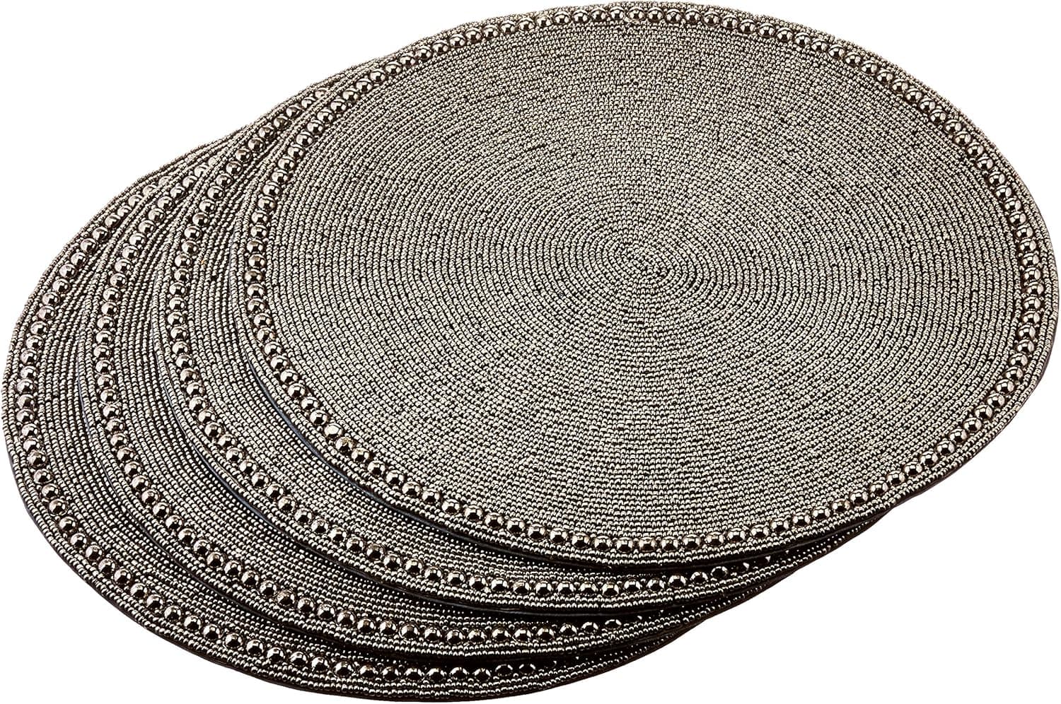Saro LifeStyle 691.PW15R Glass Beaded Placemat, Pewter, 15" (Set of 4 pcs)