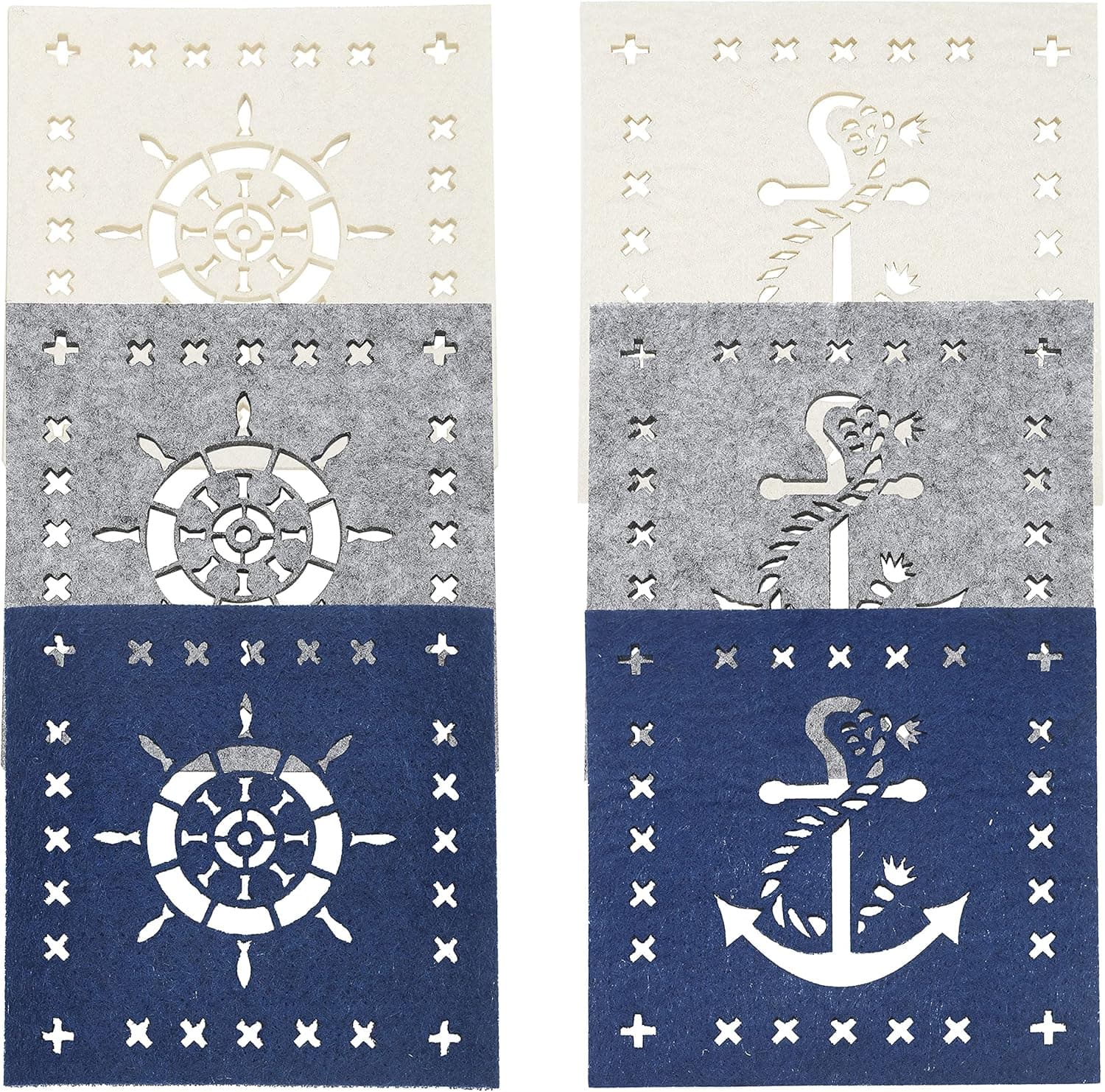 Dulce Cocina Nautical Themed Coasters Set of 6, 3 Colors Pack