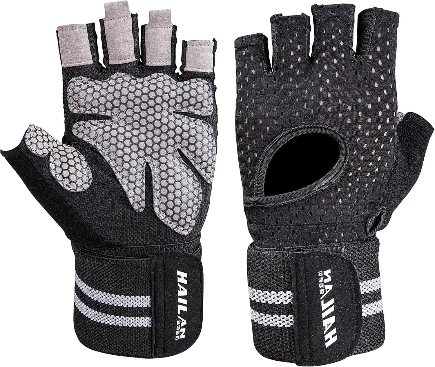 Super Breathable Workout Gloves with Wrist Wrap Support and Full Palm Protection Extra Grip Gym Gloves for Weightlifting, Pull Ups, Cross Training, Fitness, Exercise, Best for Men & Women Black XL
