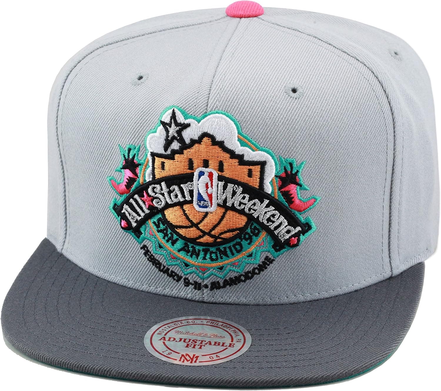 Mitchell & Ness All Star Weekend Snapback Hat for Men - '96 San Antonio Grey/Pink Pepper - Cap for Men