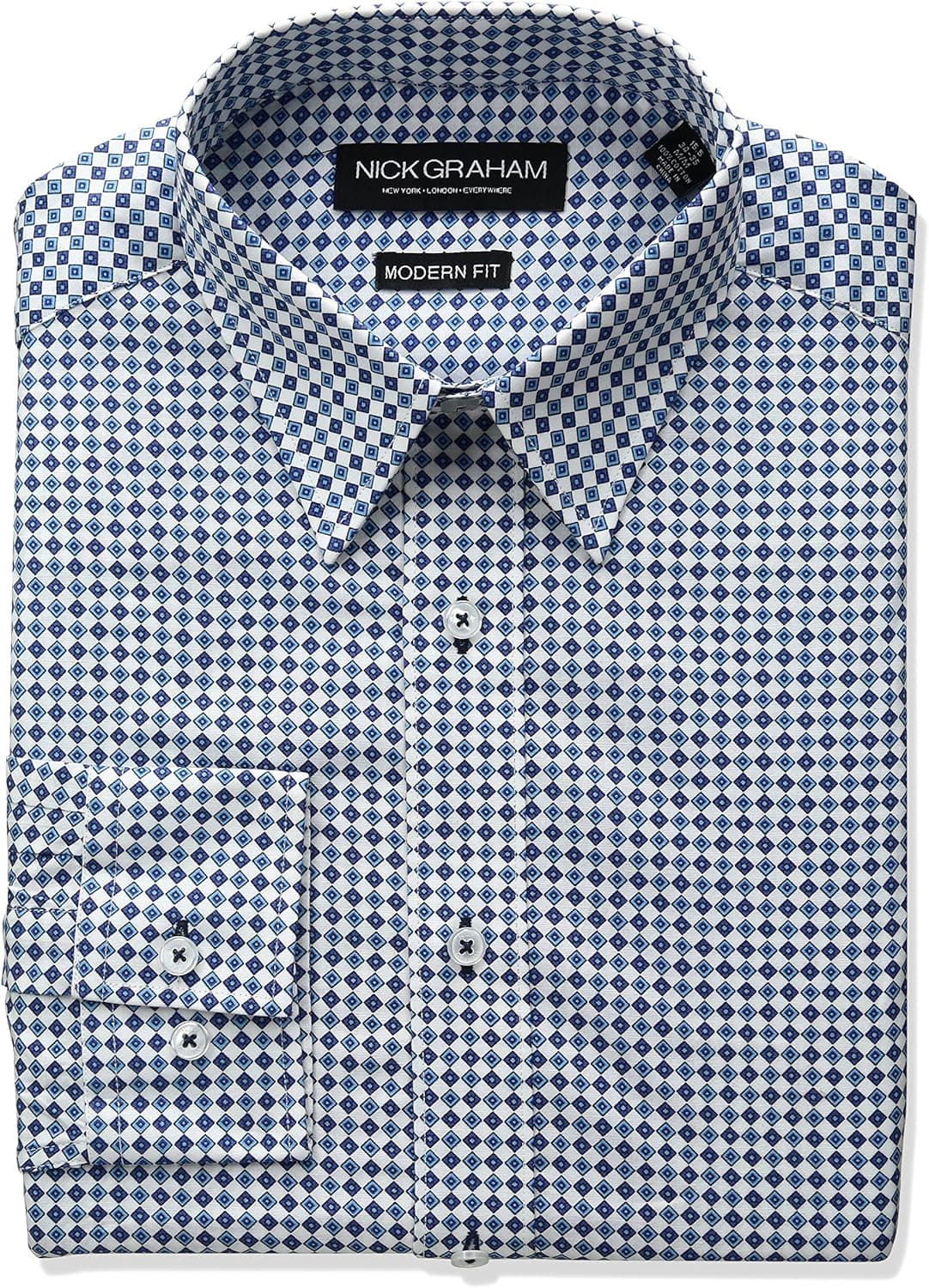 Nick Graham Men's Crosshatch Fleur De Lis Print Cotton Dress Shirt