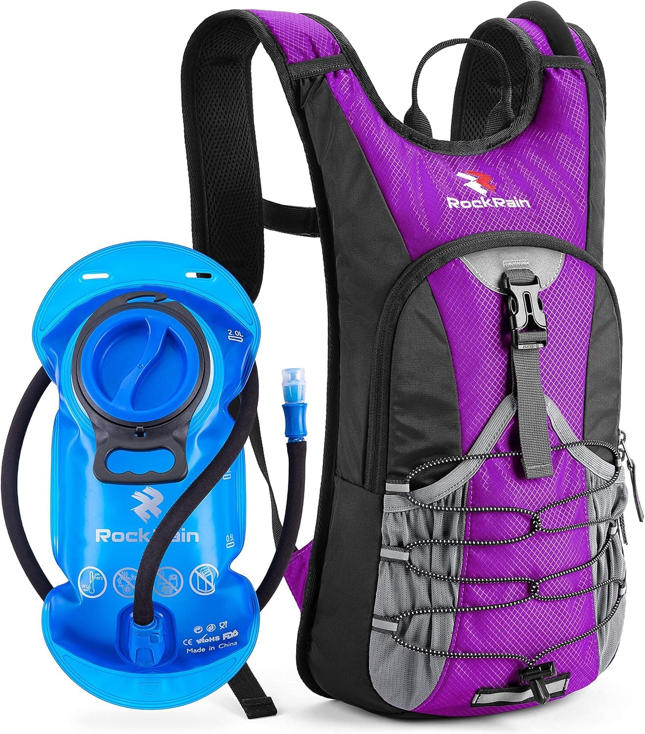 ROCKRAIN Hydration Backpack Insulated Hydration Pack with 2L BPA Free Water Bladder for Hiking, Running, Climbing and Cycling, Perfect for Men, Women, Kids, Lightweight Daypack