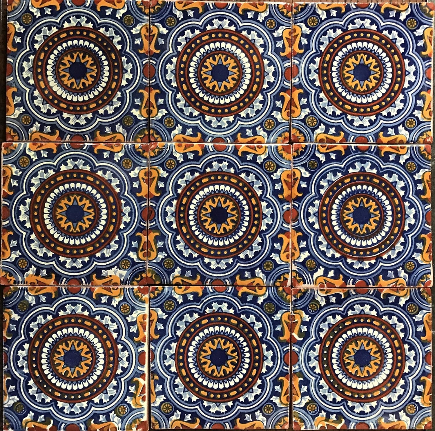 Mexican Talavera Ceramic 9 pieces 4x4 Rosario Pattern