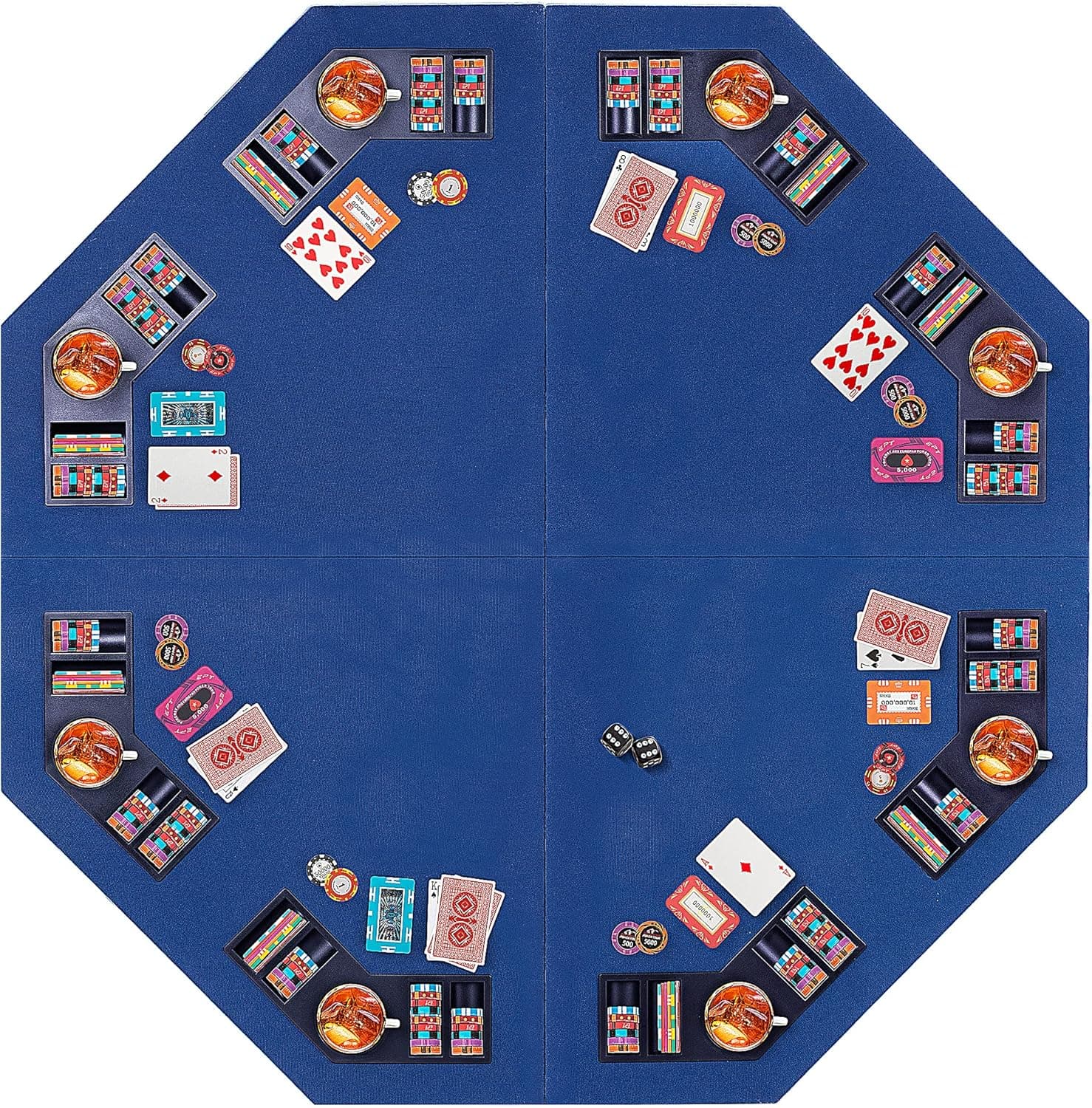 VIVOHOME 48 Inch Foldable 8-Player Texas Poker Card Tabletop Layout Portable Anti-Slip Rubber Board Game Mat with Cup Holders and Carrying Bag, Blue