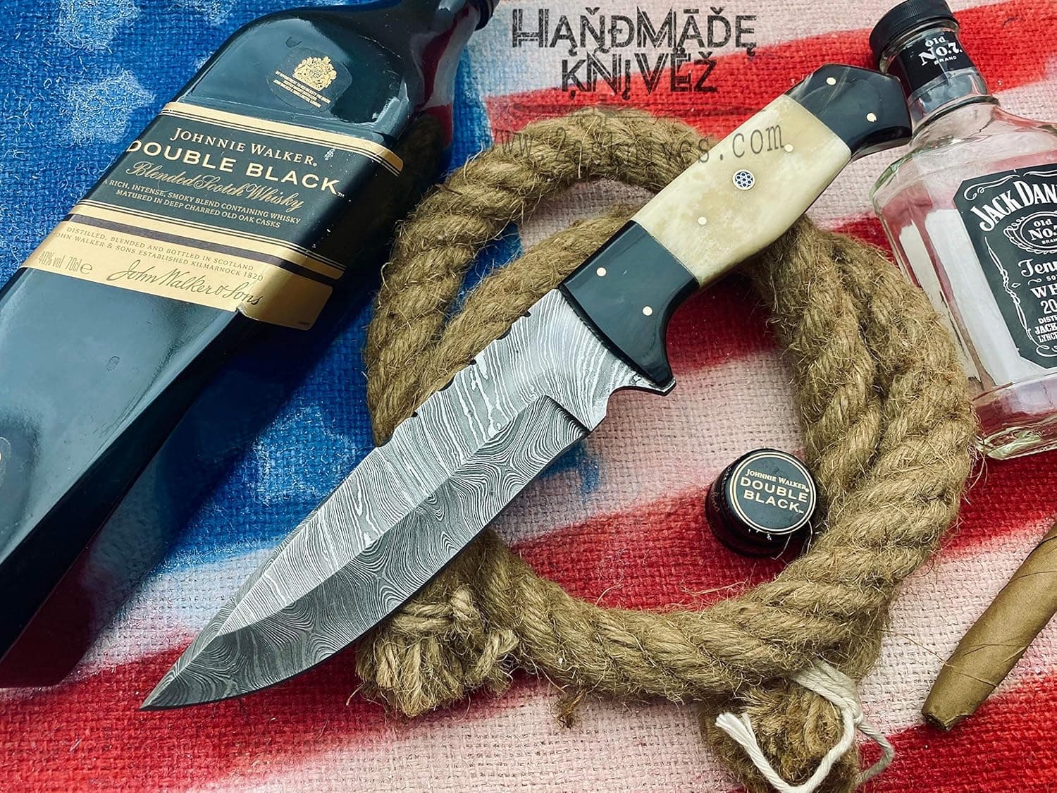 Handmade Knivez Beautiful Damascus Steel Hunting Knife 10" with Cow Hide Leather Sheath Bush Craft Knife Camping Knives Tactical Knives