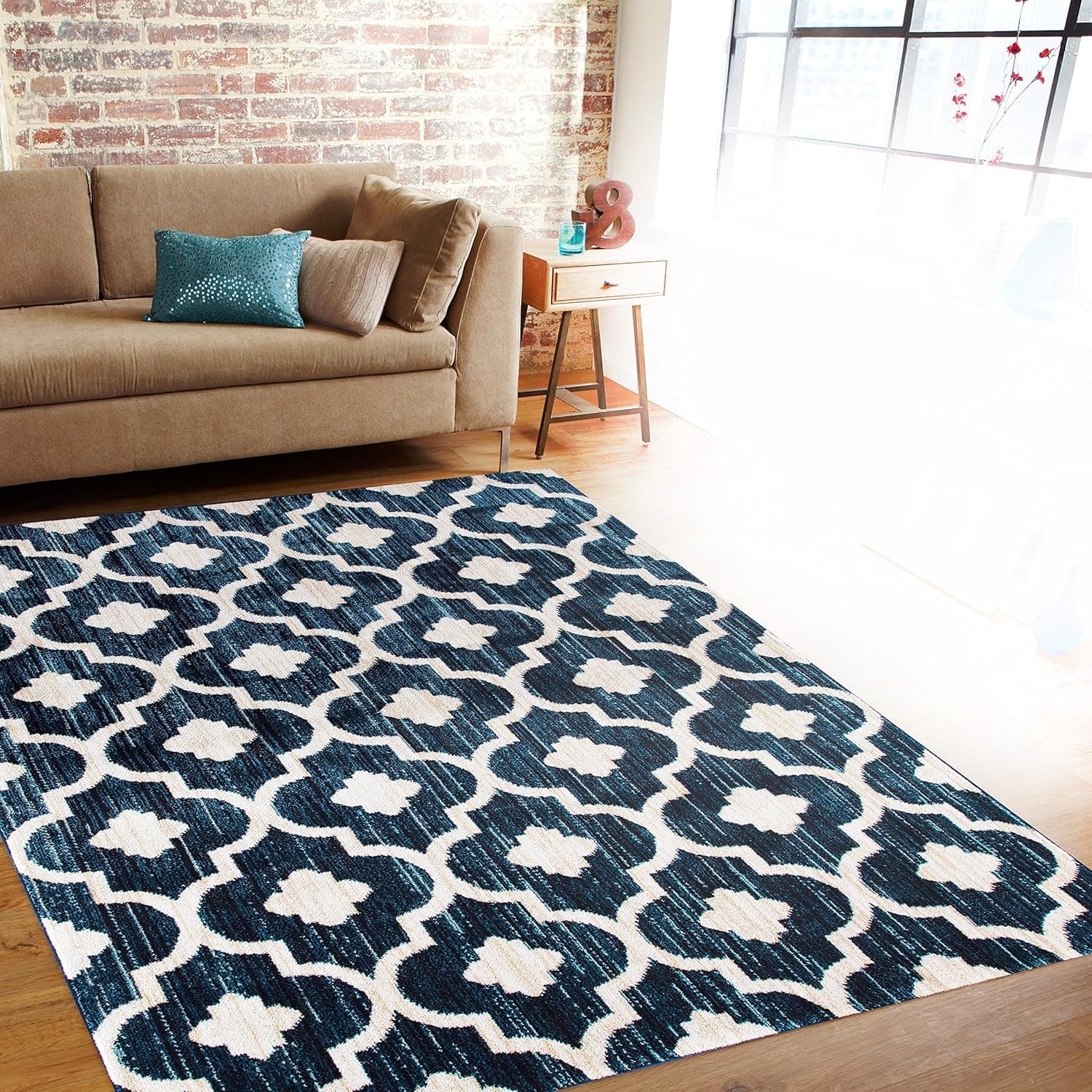 Modern Moraccan Trellis Blue Soft Area Rug 3'3" x 5' (New)