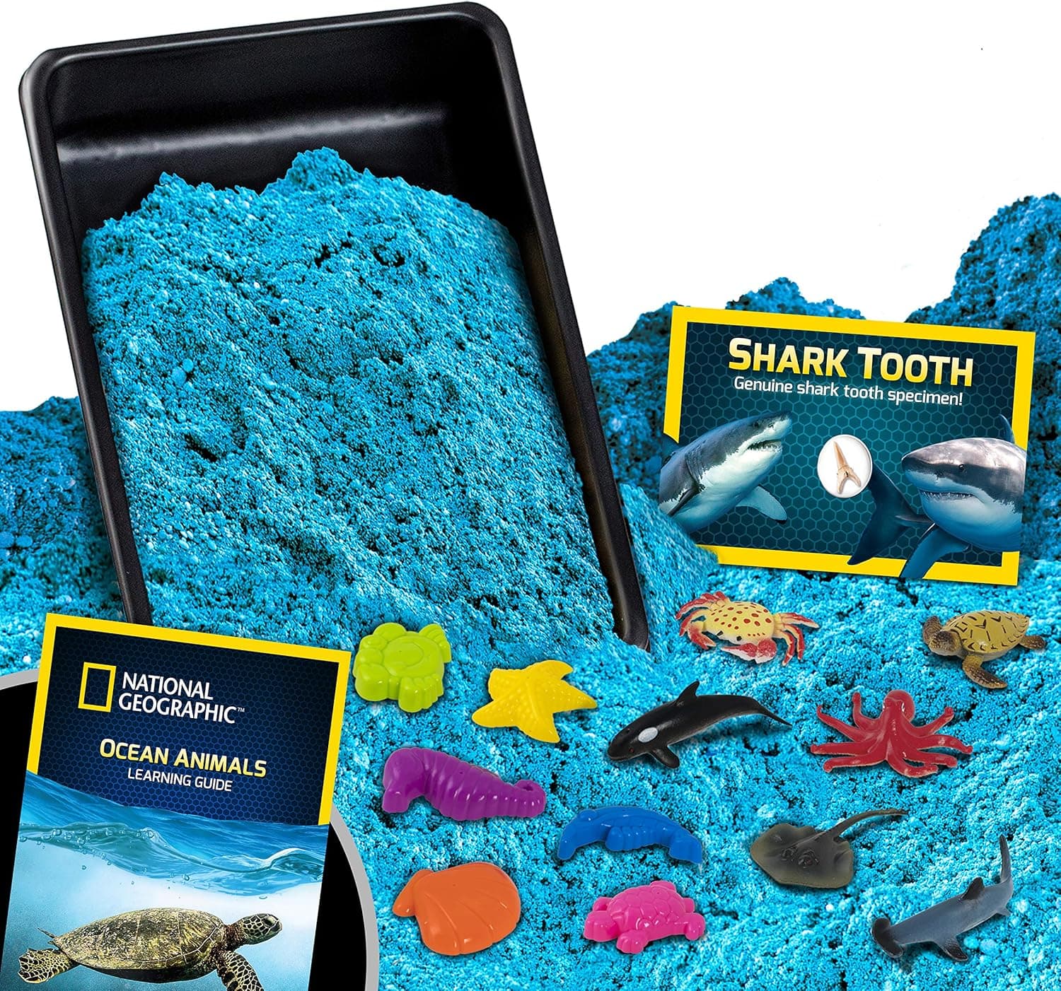 NATIONAL GEOGRAPHIC Ultimate Ocean Play Sand - 6 Molds, 6 Figures, 2 Lbs of Sand with Activity Tray