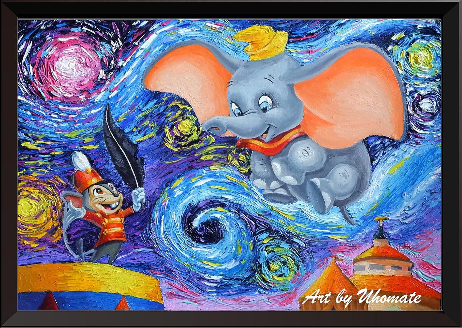 Uhomate Dumbo Flying Elephant Wall Decor Vincent Van Gogh Starry Night Posters Home Canvas Wall Art Print Nursery Decor Living Room Wall Decor A089 (18X24)