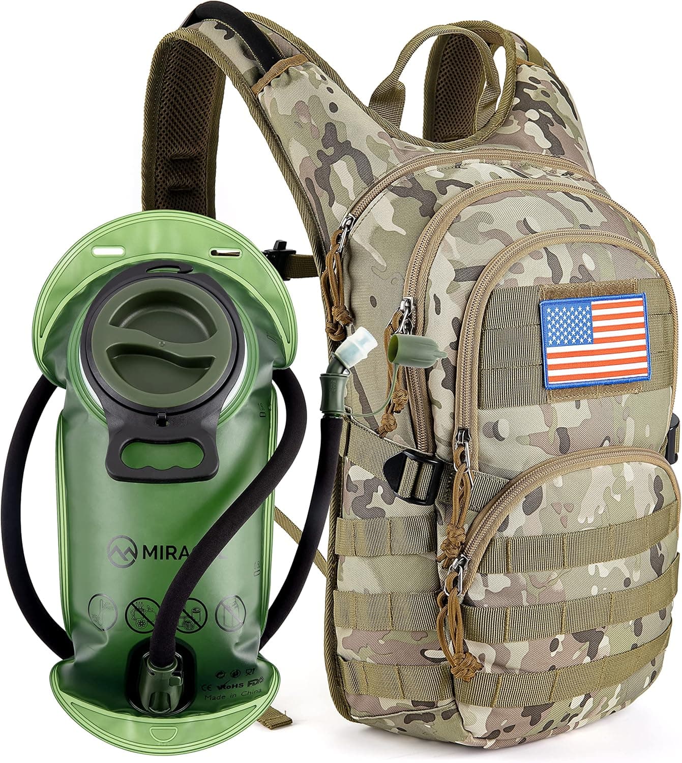 MIRACOL Tactical Hydration Backpack with 2L BPA Free Water Bladder, 900D Military Molle Water Backpack Fit Men Women & Kids