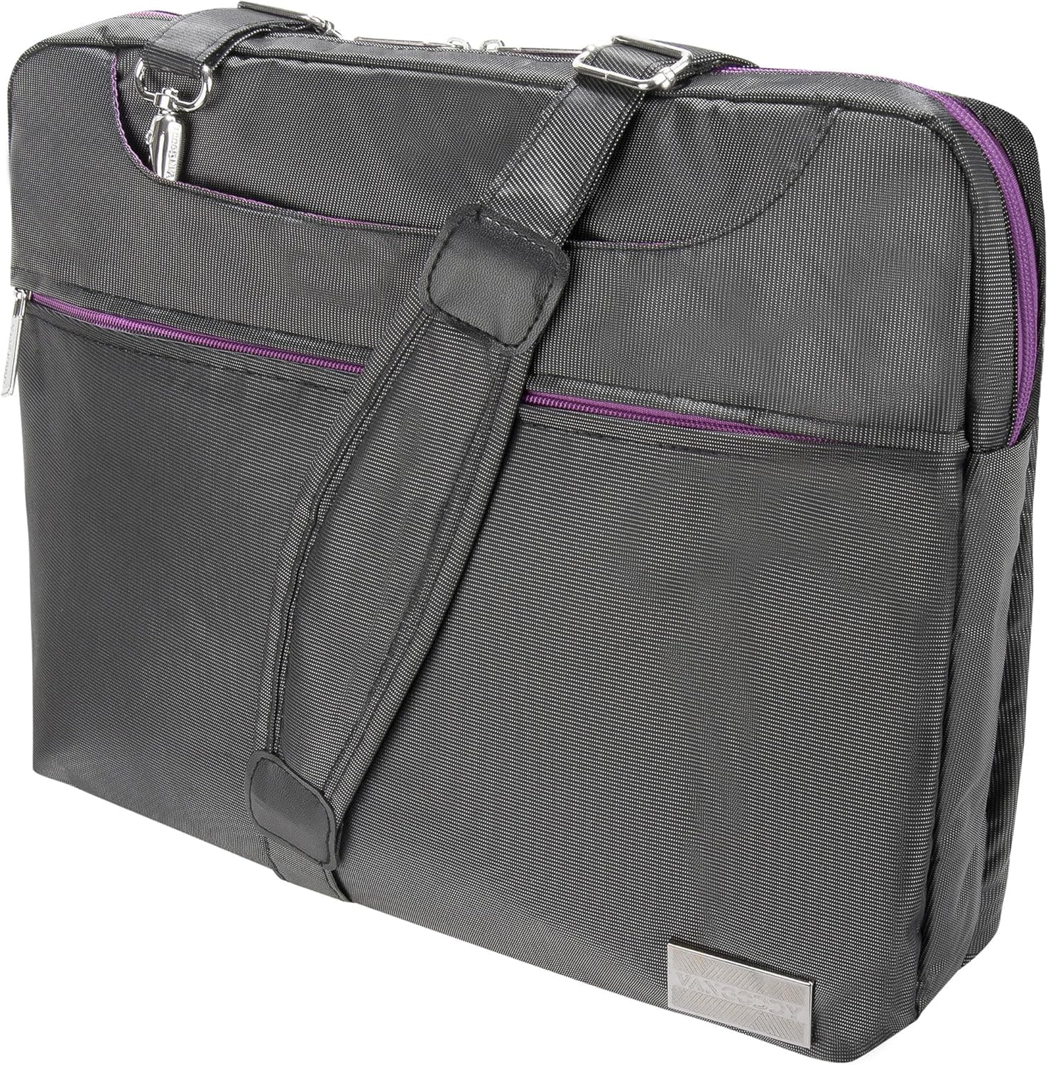 VanGoddy NineO 3-in-1 Hybrid Messenger Bag + Briefcase + Sleeve Carrying System for 14 to 15.6 inch Laptops - Gray/Purple