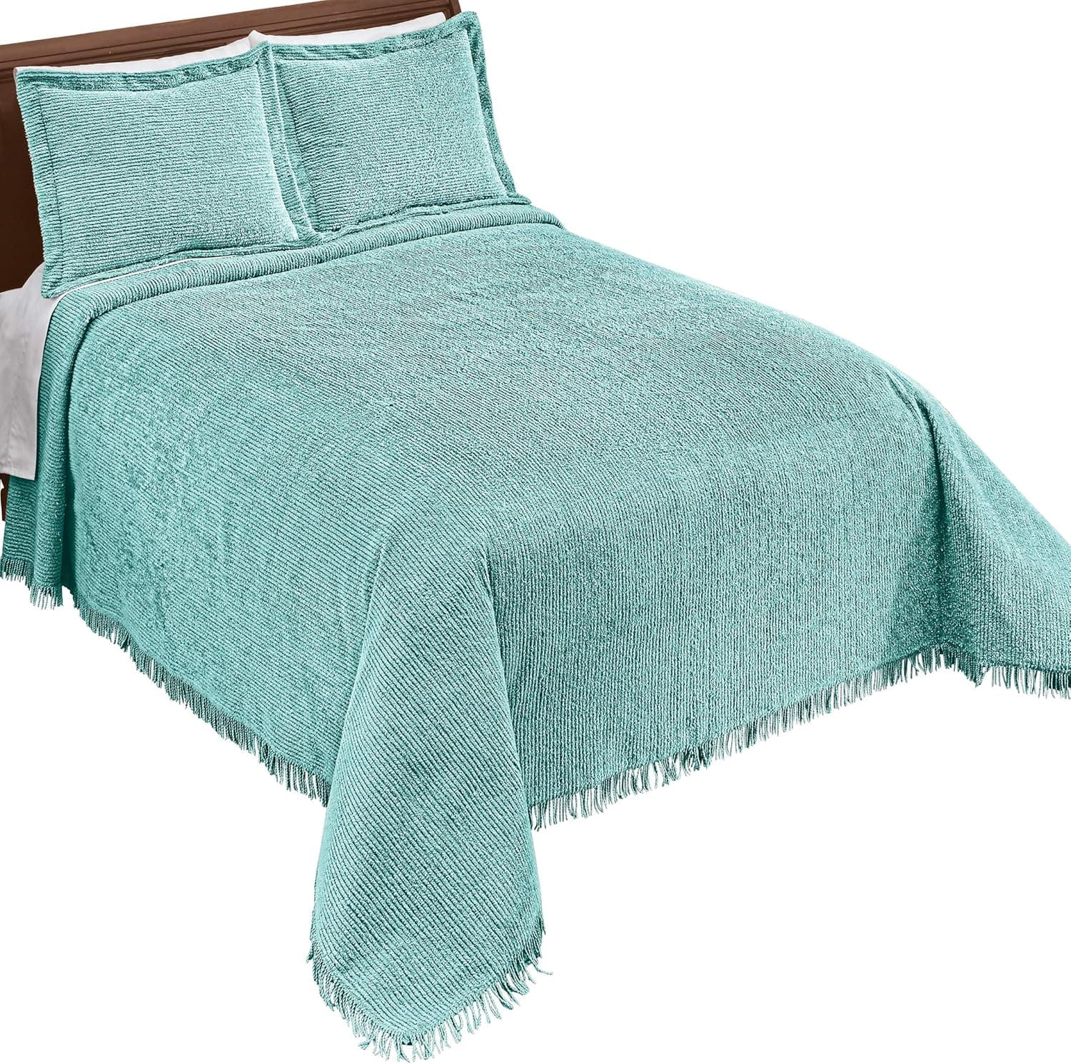 Collections Etc Classique Tufted Striped Design Chenille Bedspread - Machine Washable - Cotton - Turquoise, Yellow - Twin, Full, Queen, King