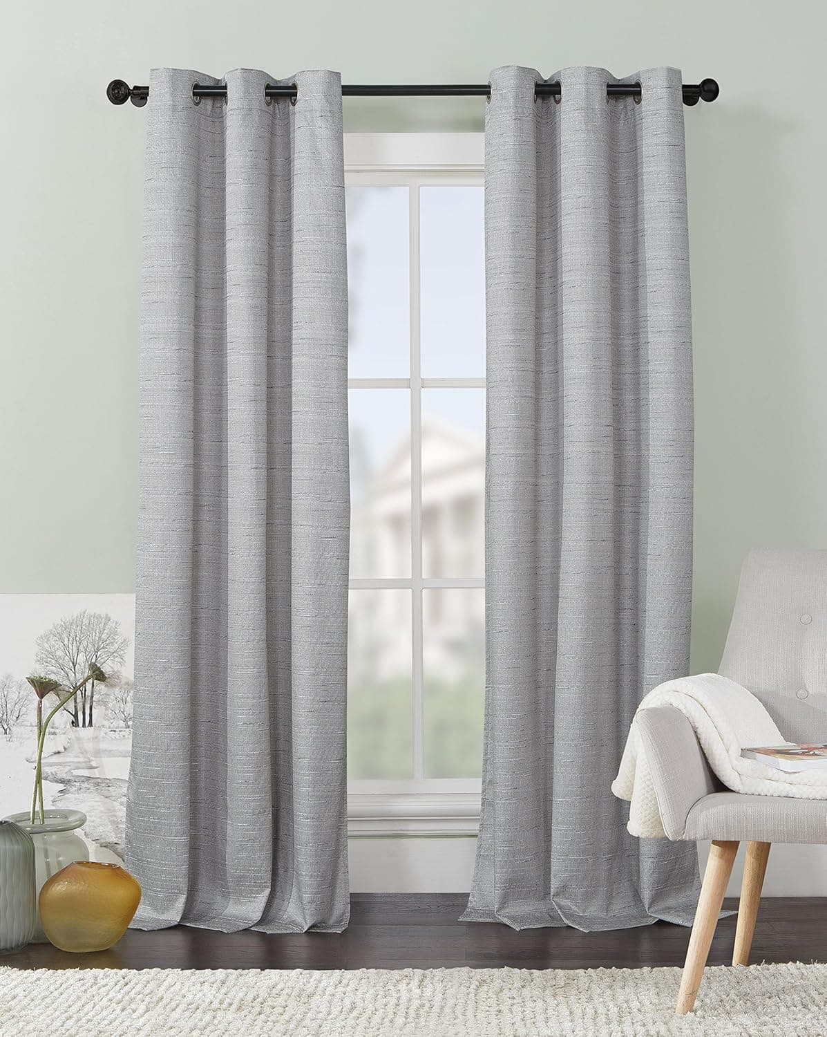 Ruthy's Textile 2-piece Printed Thermal Blackout Dow Curtain Grommet Panels, 54 in X 84 in Total Width in 108 in X 84 In (Grey)