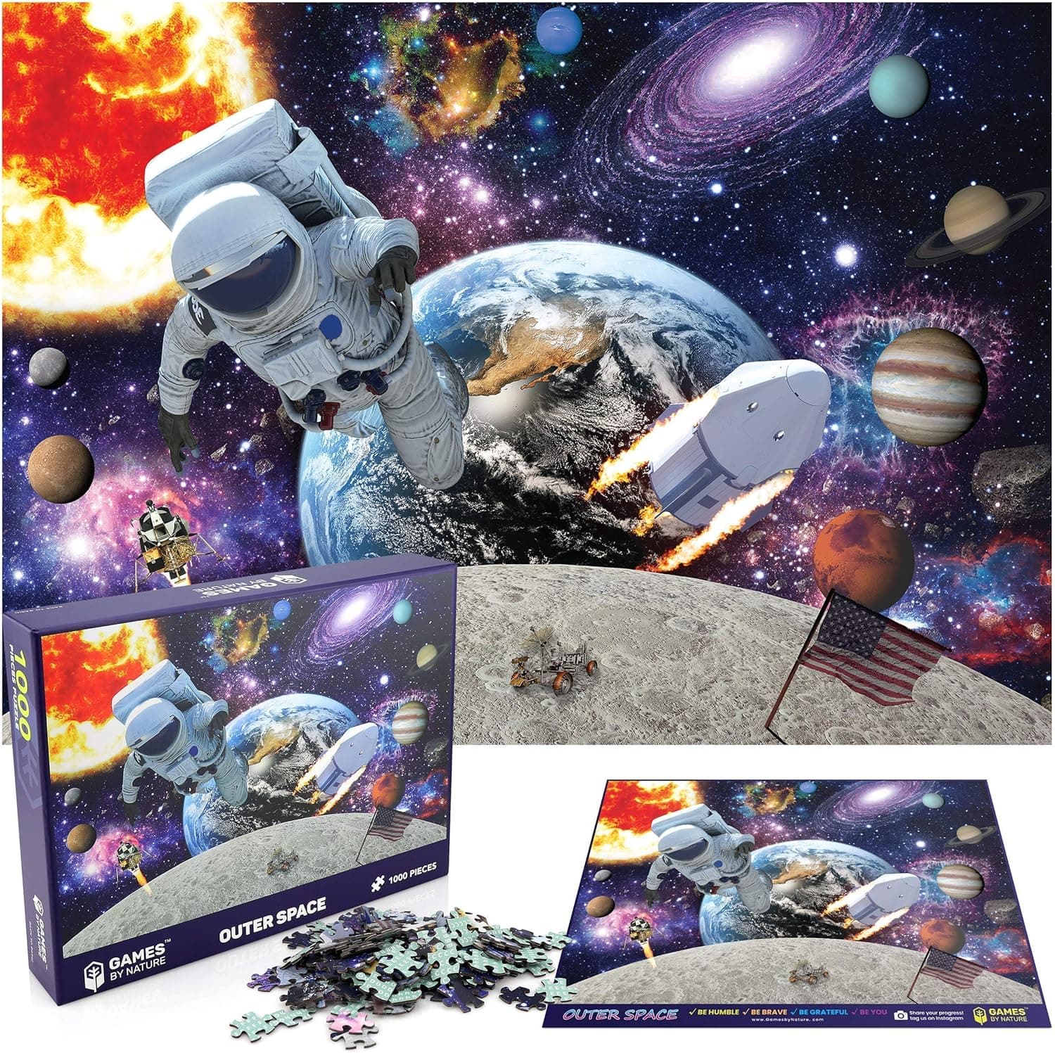 Space Puzzle for Adults - 1000 Piece Solar System Planet in Space Jigsaw Puzzles Galaxy Outer Space Astronaut, Family Fun – Premium Materials, 27.5" x 19.5” Vibrant Non-Glare Soy-Based Ink