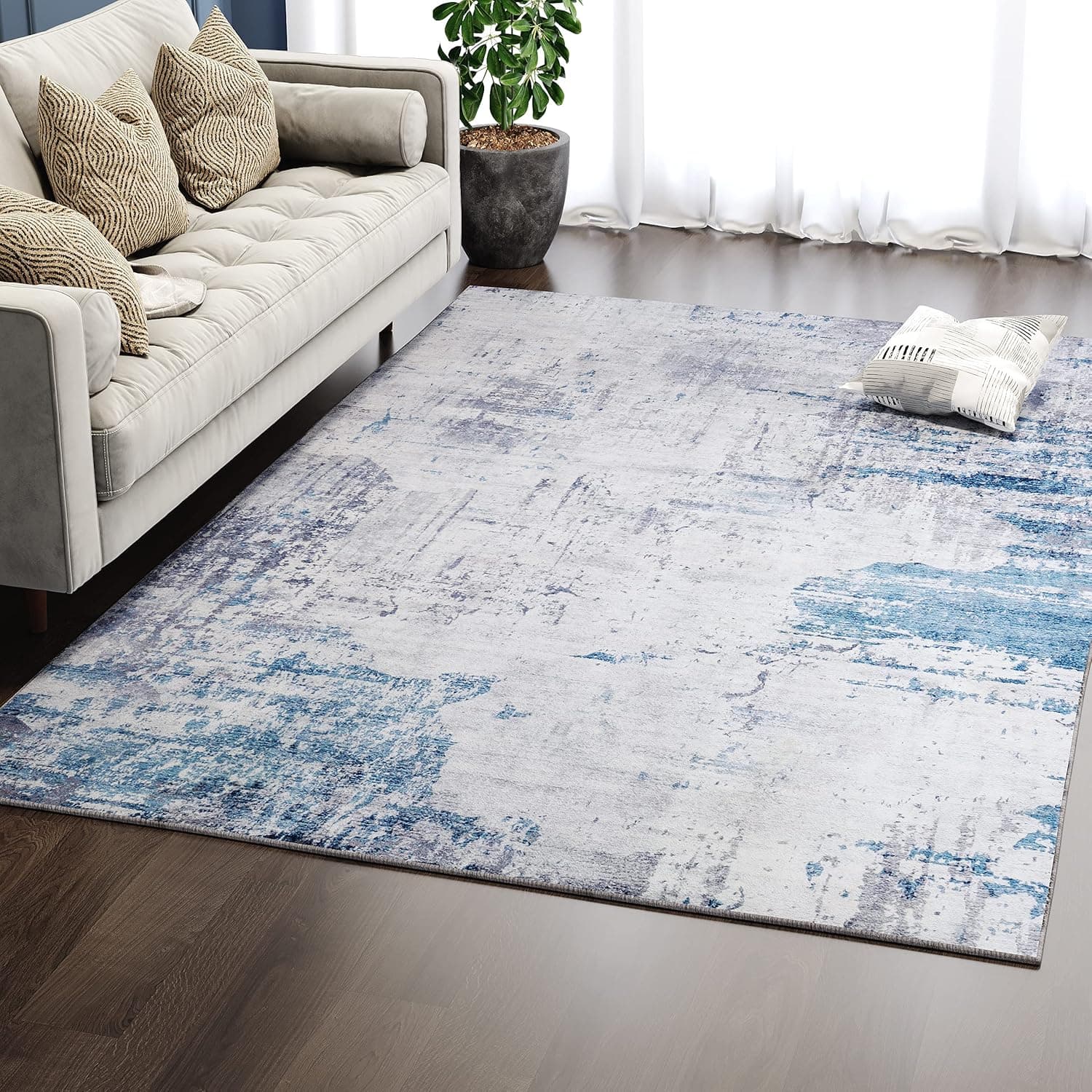 BOJOY 5'X8' Unique Artistic Abstract Area Rug, Modern Soft Non-Slip Home Decor Rug, Perfect for Living Room, Bedroom and Other Floor Decorations (Abstract Blue)