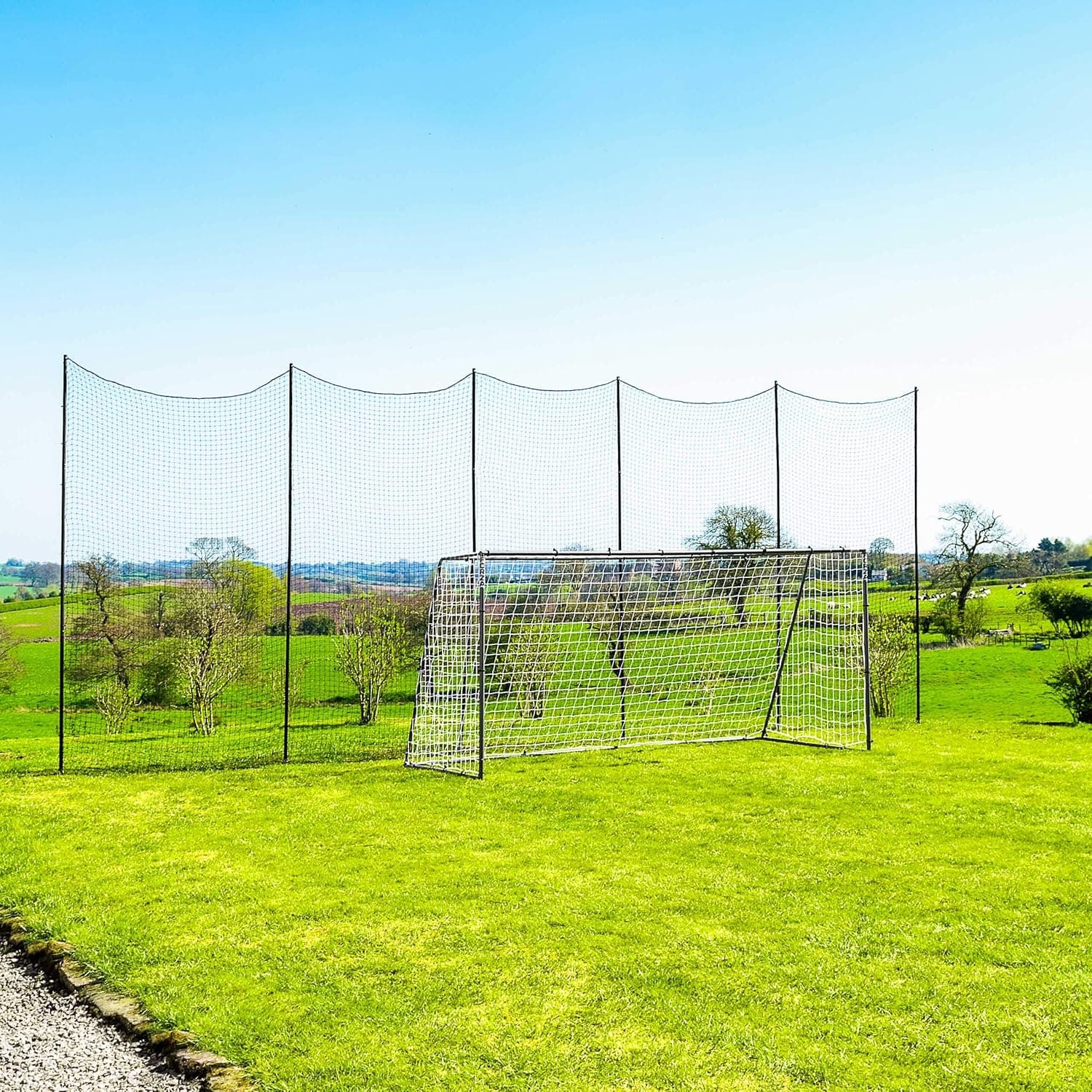 Stop That Ball™ - Socketed Ball Stop Net & Post System | Multi-Sport Ball Stop Netting for Backyard | Stop Any Basketball, Soccer Ball, Baseball & Lacrosse Balls