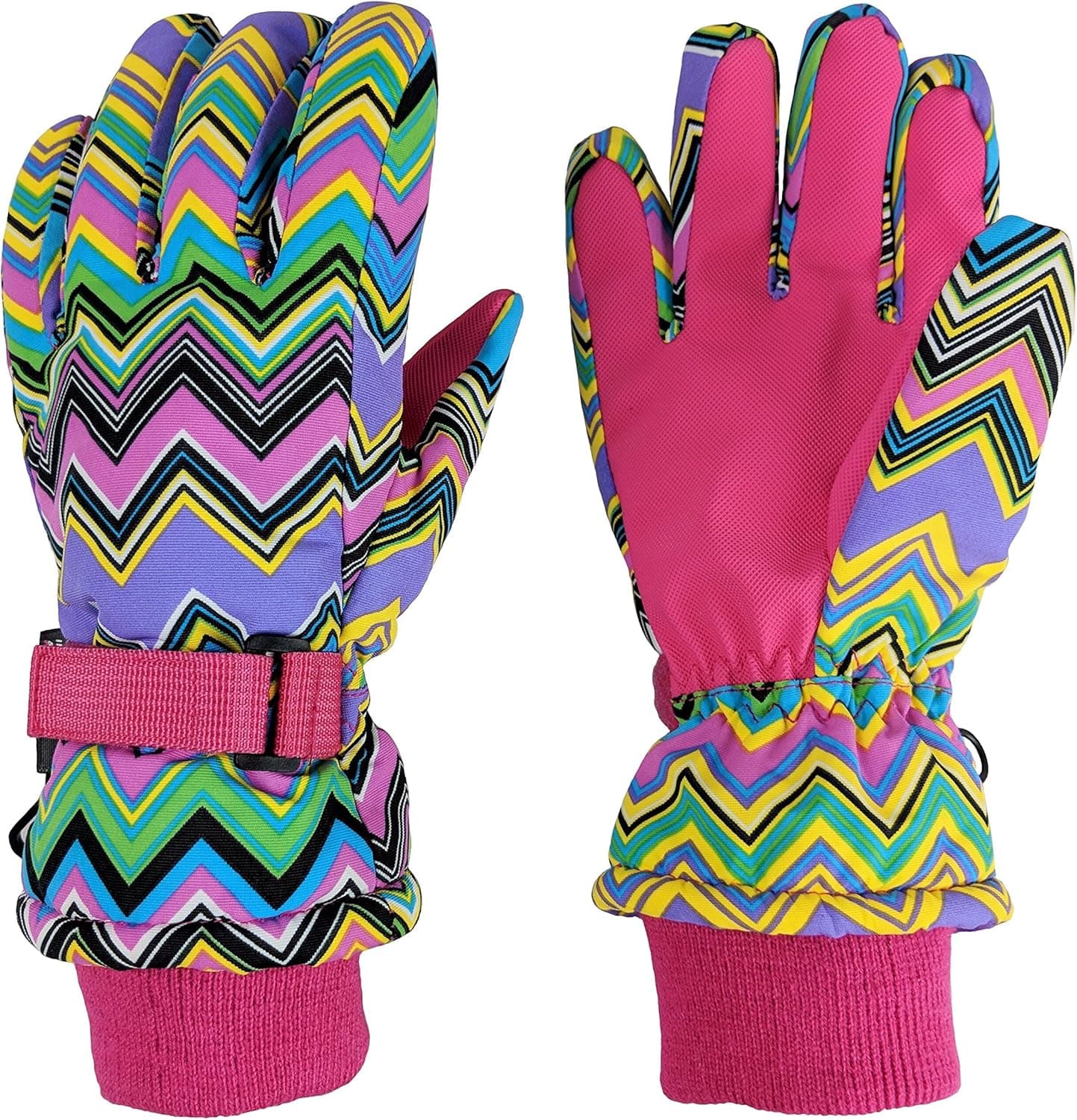 N'Ice Caps Girls Thinsulate and Waterproof Zig Zag Print Ski Glove (Fuchsia Zig Zag Print, 10-12 Years)