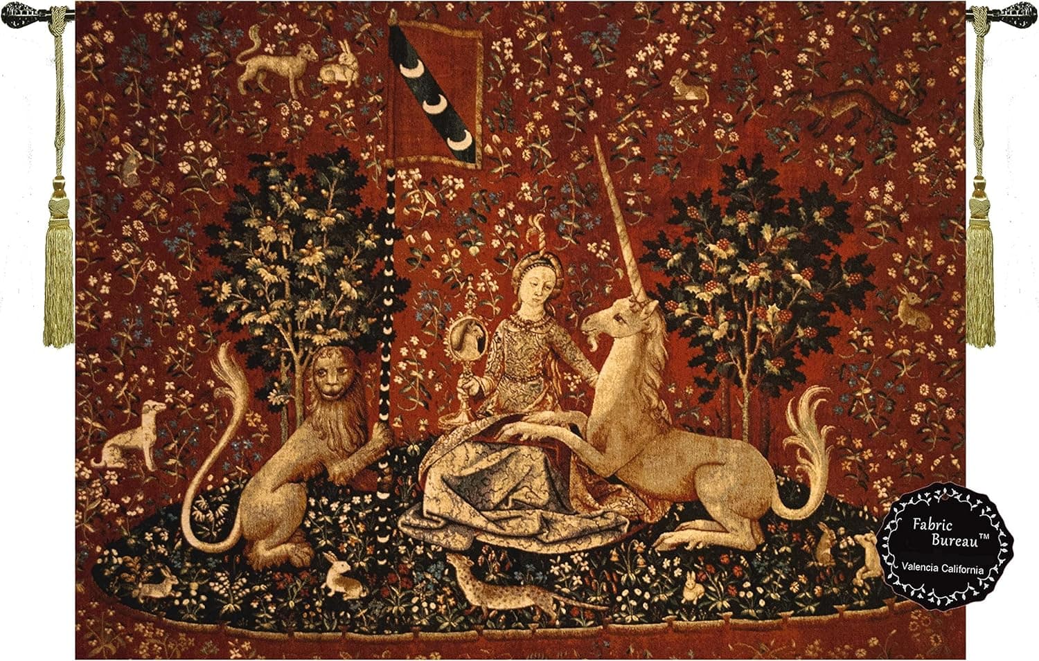 Sight-the Lady and the Unicorn Medieval Jacquard Woven 47"w X 34"l Wall Hanging Tapestry