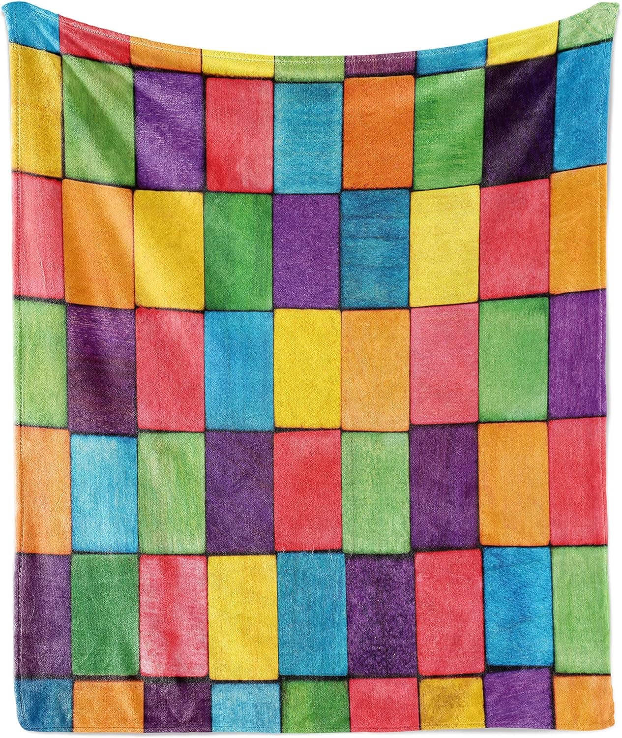 Lunarable Abstract Throw Blanket, Colorful Blocks Abstract Cube Shapes Entertaining Vibrant Colors Creativity Theme, Flannel Fleece Accent Piece Soft Couch Cover for Adults, 50" x 60", Multicolor
