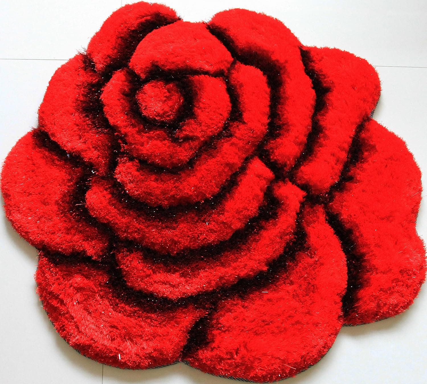Red Flower 3D Thick Extra Soft Stain Resistant Non- Shed Shaggy Area Rug Mat 3' x 3'