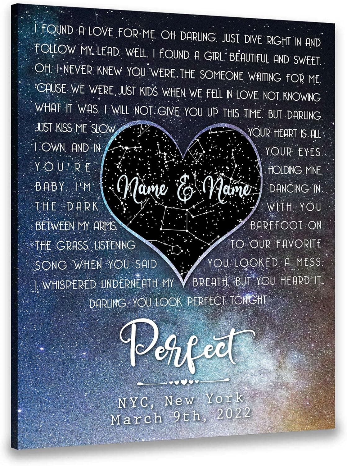 Tiche Personalized Anniversary Wedding Gifts Ideas For Couple, Custom Song Lyrics & Star Map By Date Poster Unframed Or Wrapped Canvas, Best Custom Star Map Gifts, Star Map Print Wall Decor