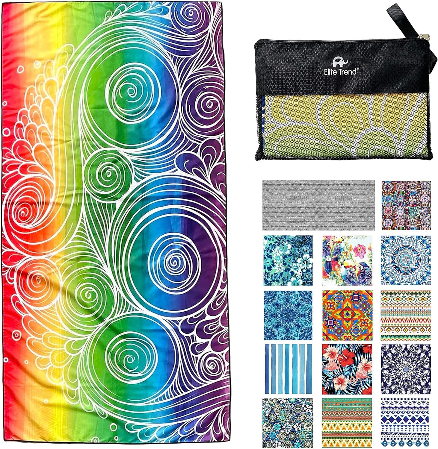 Elite Trend Microfiber Quick Drying Beach Towel for Travel - Extra Large XL 78x35 Tiedye Oversized Swim, Pool, Yoga, Traveling