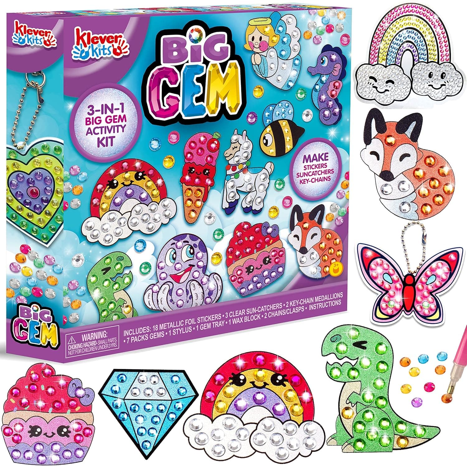 JOYIN Kids Diamond Art, Big Gem Diamond Painting Kit with 18 Magical Stickers 3 Suncatchers 2 Keychains, Diamond Art for Kids, DIY Paint Arts Supplies, Craft Gift for Girls