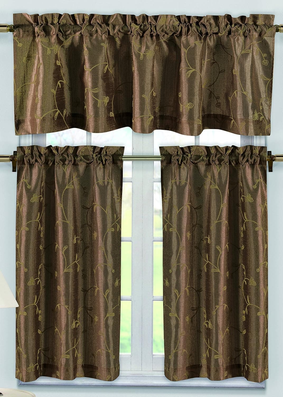 Duck River Textiles - Home Decorator Kitchen Tier & Valance Set | Small Window Curtain for Cafe, Bath, Laundry, Bedroom - Brown