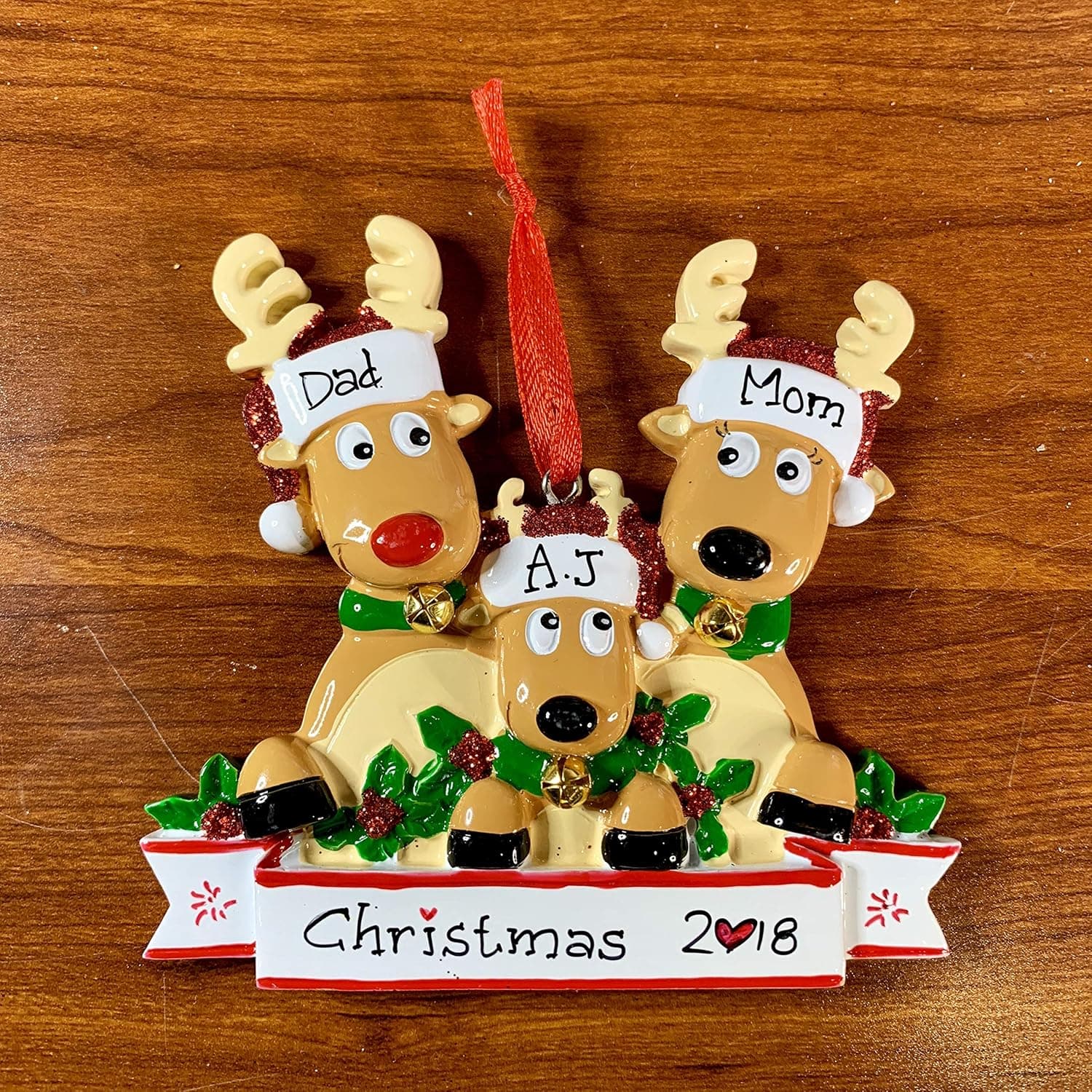 Cozzies Personalized Reindeer Family of 3 Christmas Ornament