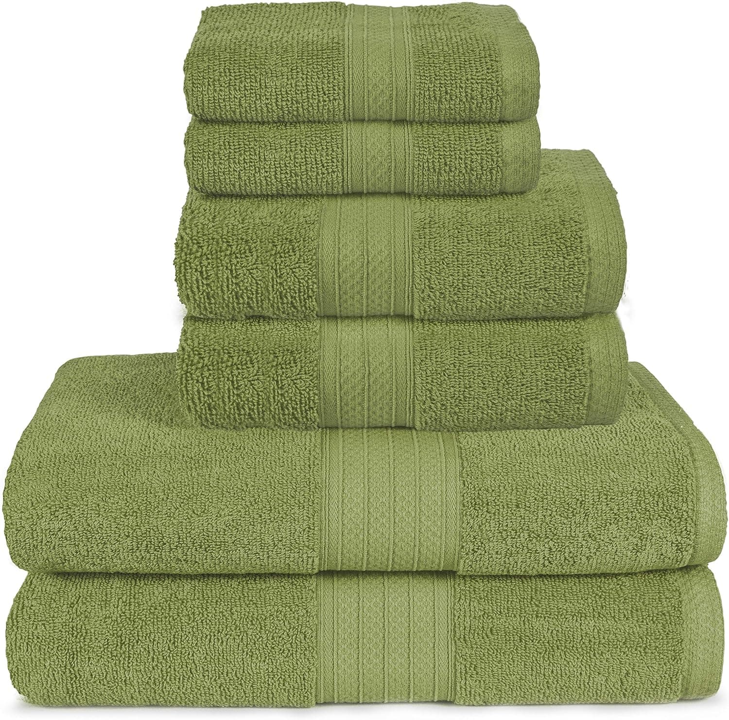 GLAMBURG 6 Piece Towel Set, 100% Combed Cotton - 2 Bath Towels, 2 Hand Towels, 2 Wash Cloths - 600 GSM Luxury Hotel Quality Ultra Soft Highly Absorbent Towel Set for Bathroom - Kiwi Green