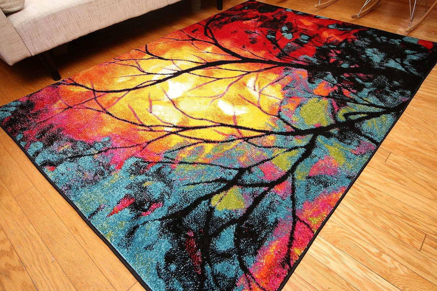 Feraghan/Radiance Collection Art Contemporary Collection Modern Tree of Life Wool Area Rug, 8' x 10', Yellow/Blue/Orange/White