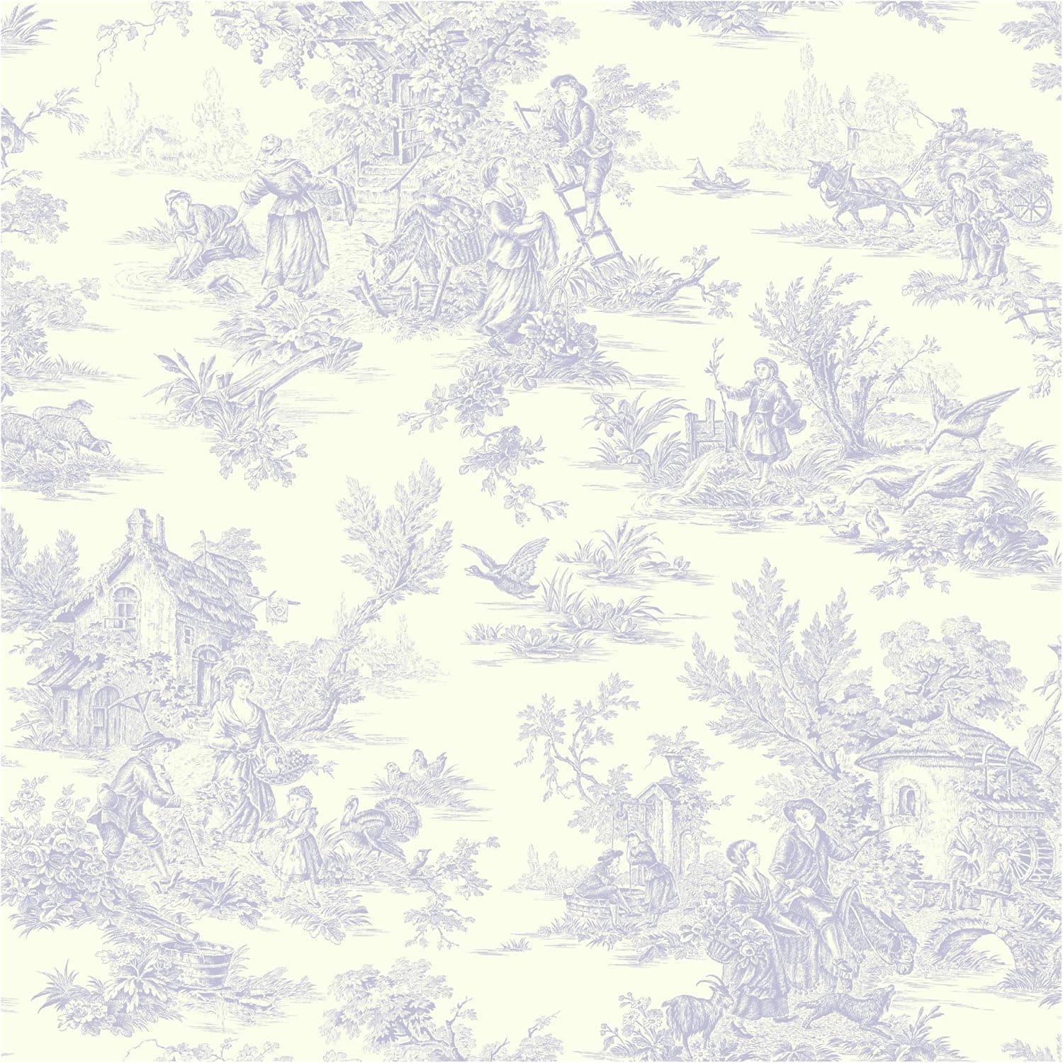 York Wallcoverings Ashford Toiles Champagne Toile Prepasted Removable Wallpaper, White/Blue