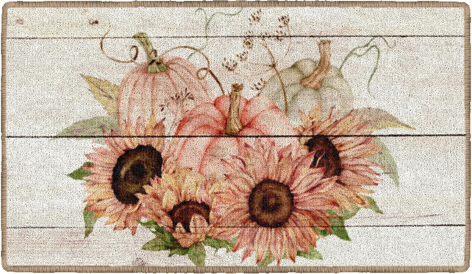 Brumlow MILLS Fall Farmhouse Flower and Pumpkin Print Pattern Home Indoor Area Rug for Living Room Decor, Dining Room, Kitchen Rug, or Bedroom, 20" x 34", Neutral
