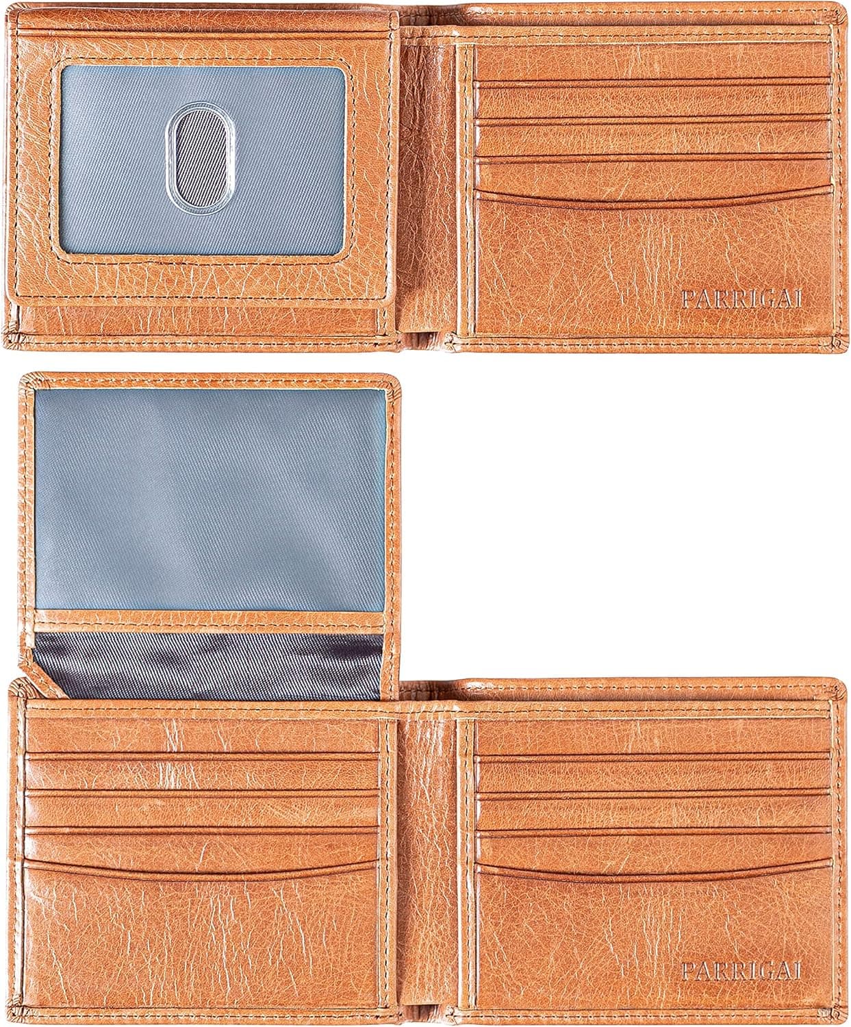 PARRIGAI Wallet for Men RFID-Blocking Slim Front Pocket Bifold Mens Wallet Genuine Calfskin Leather with Flip Up 2 ID Window, Gifts for Men…
