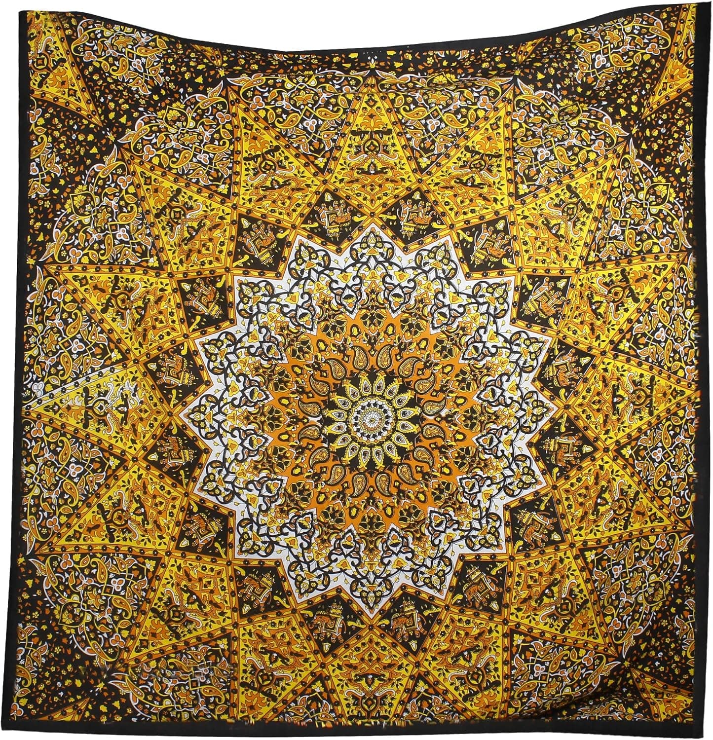 Bless International Indian-Hippie Bohemian-Psychedelic Star-Mandala Wall-Hanging-Tapestry (Queen(84x90Inches)(215x230Cms), Yellow)