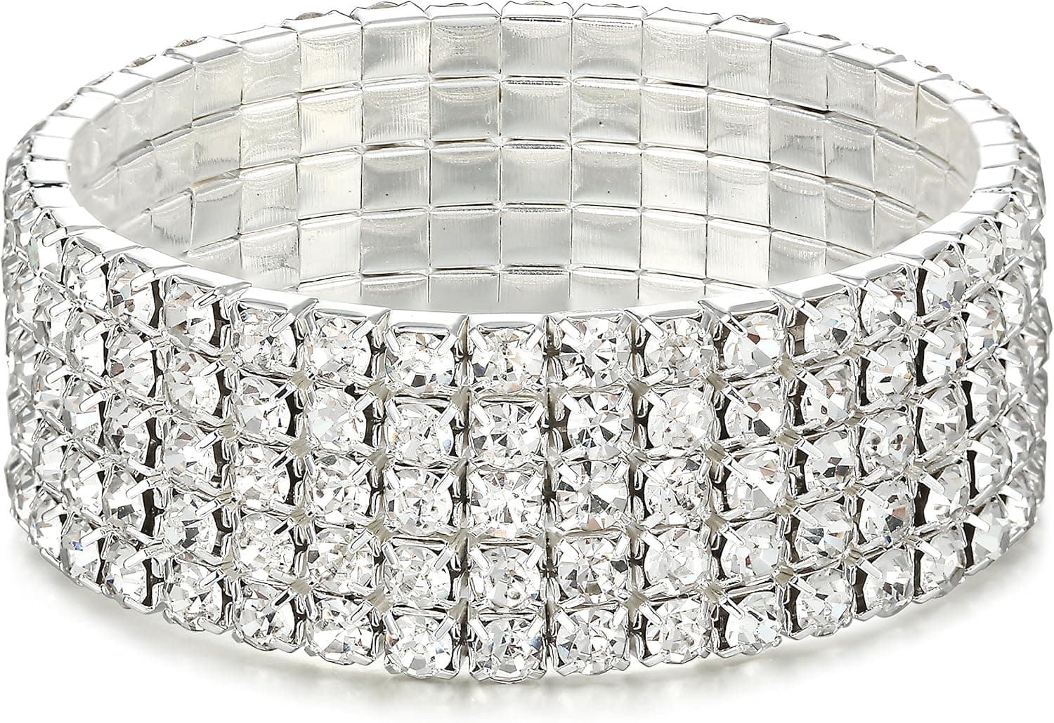 Besteel Rhinestone Bridal Bangle Elastic Charm Tennis Stretch Bracelets for Womens Wedding Party Travel Adjustable 7'' 1 to 10-Row
