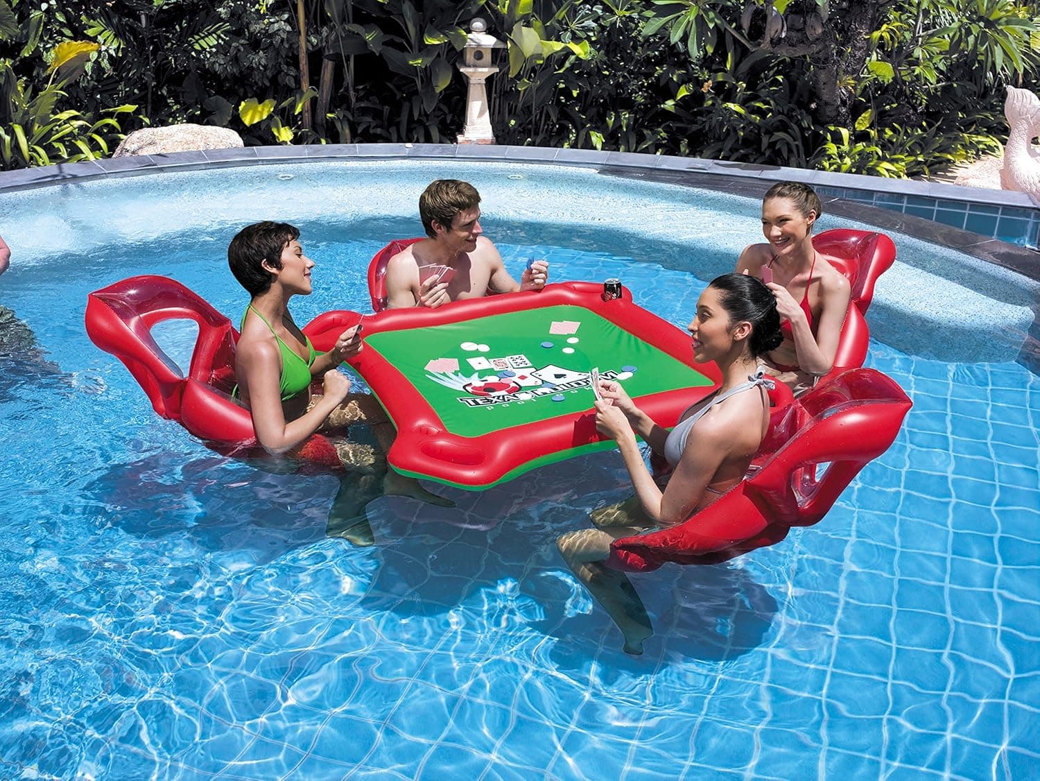 Inflatable Rafts Pool Loungers Floats Mat with Poker and Chips For Pool Party Toys Floating Mattress Poker Tables 4 Persons Set by Ancaixin