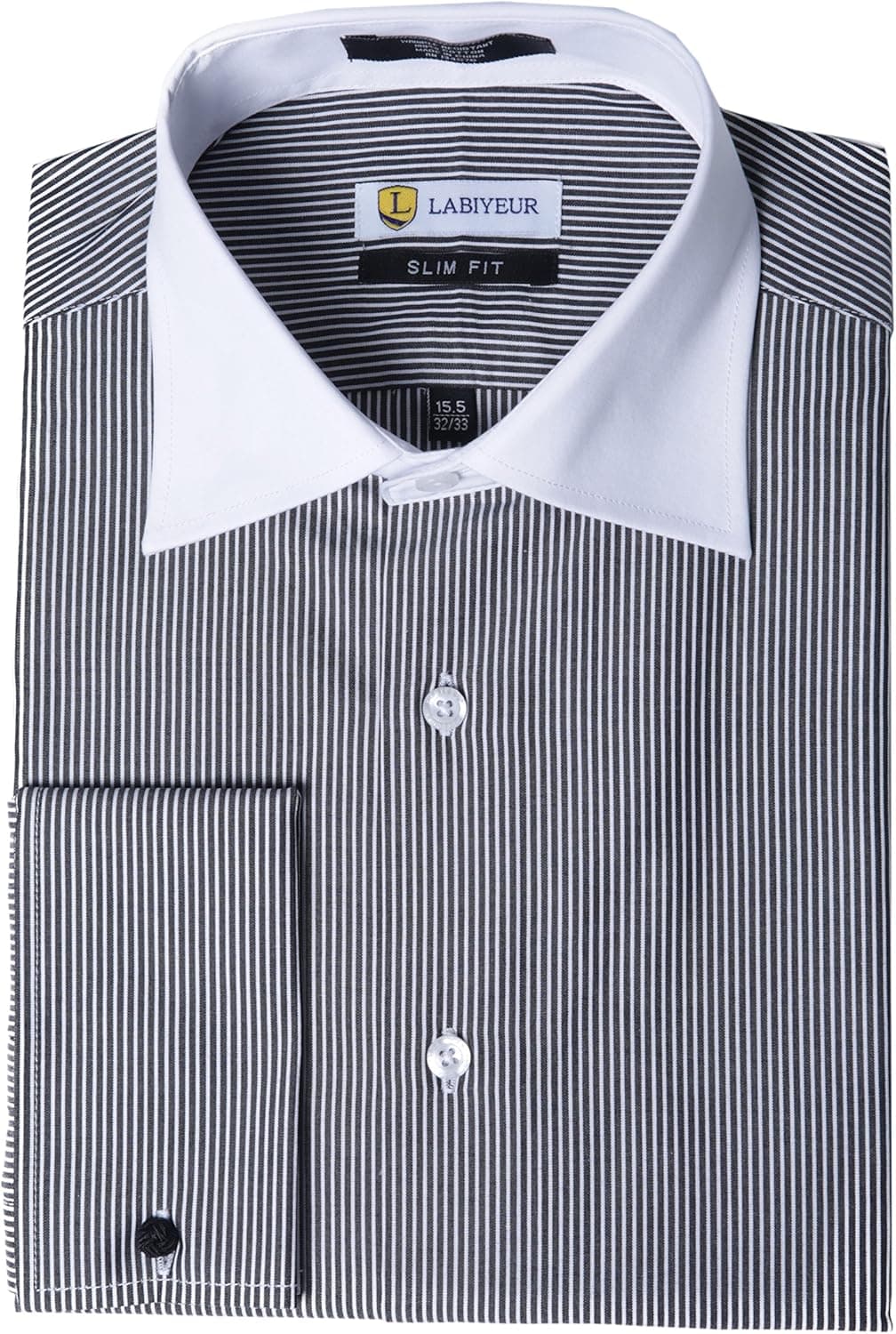 Labiyeur Slim Fit Spread Collar French Cuff Men's Cotton Dress Shirt