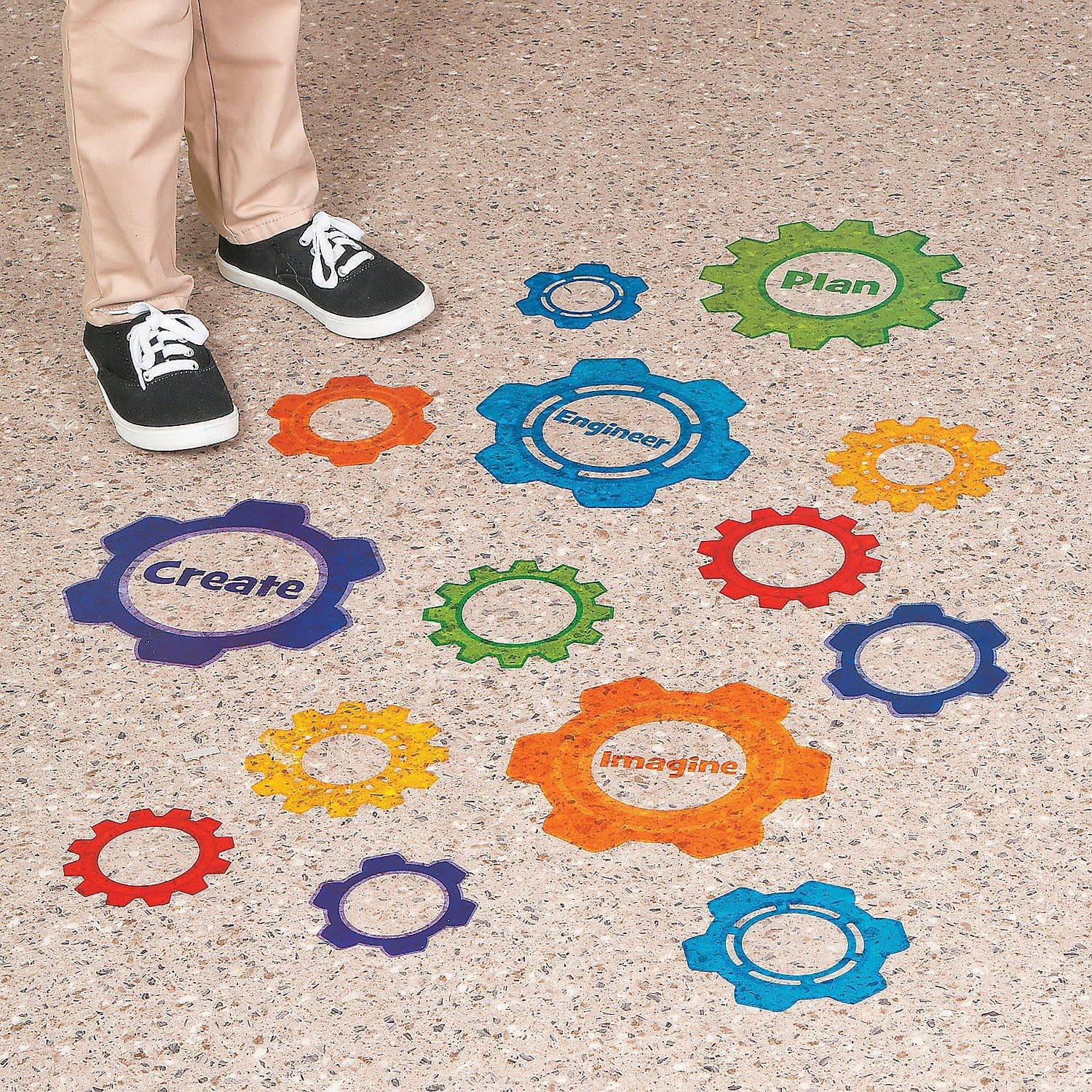 Fun Express Gear Shaped Stem Floor Clings - 26 Pieces - Educational and Learning Activities for Kids