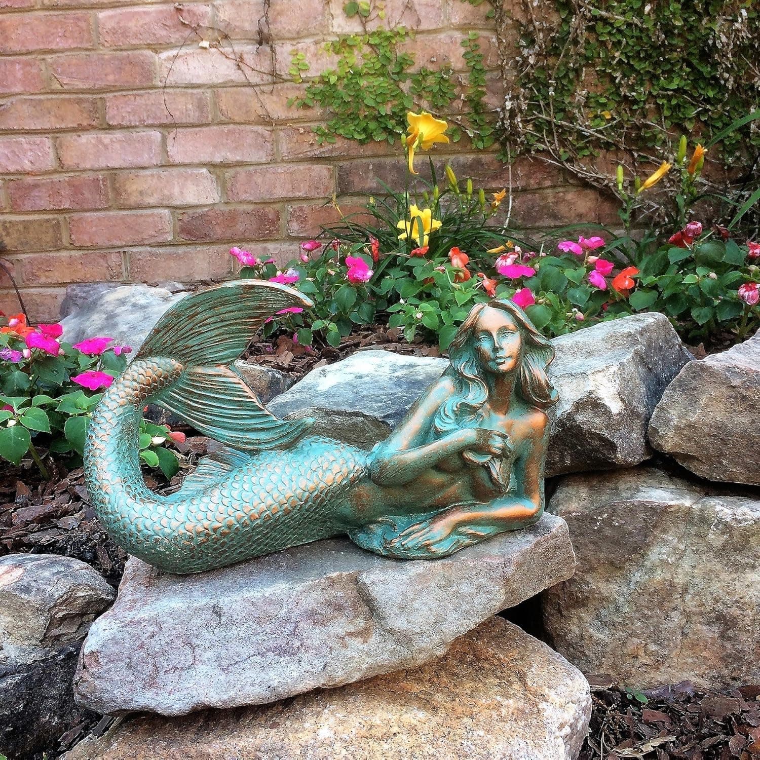 Life's A Beach 97031 Mermaid On Her Side with Table Top Base Bronze Patina Finish Beach and Pool Figurine Statue