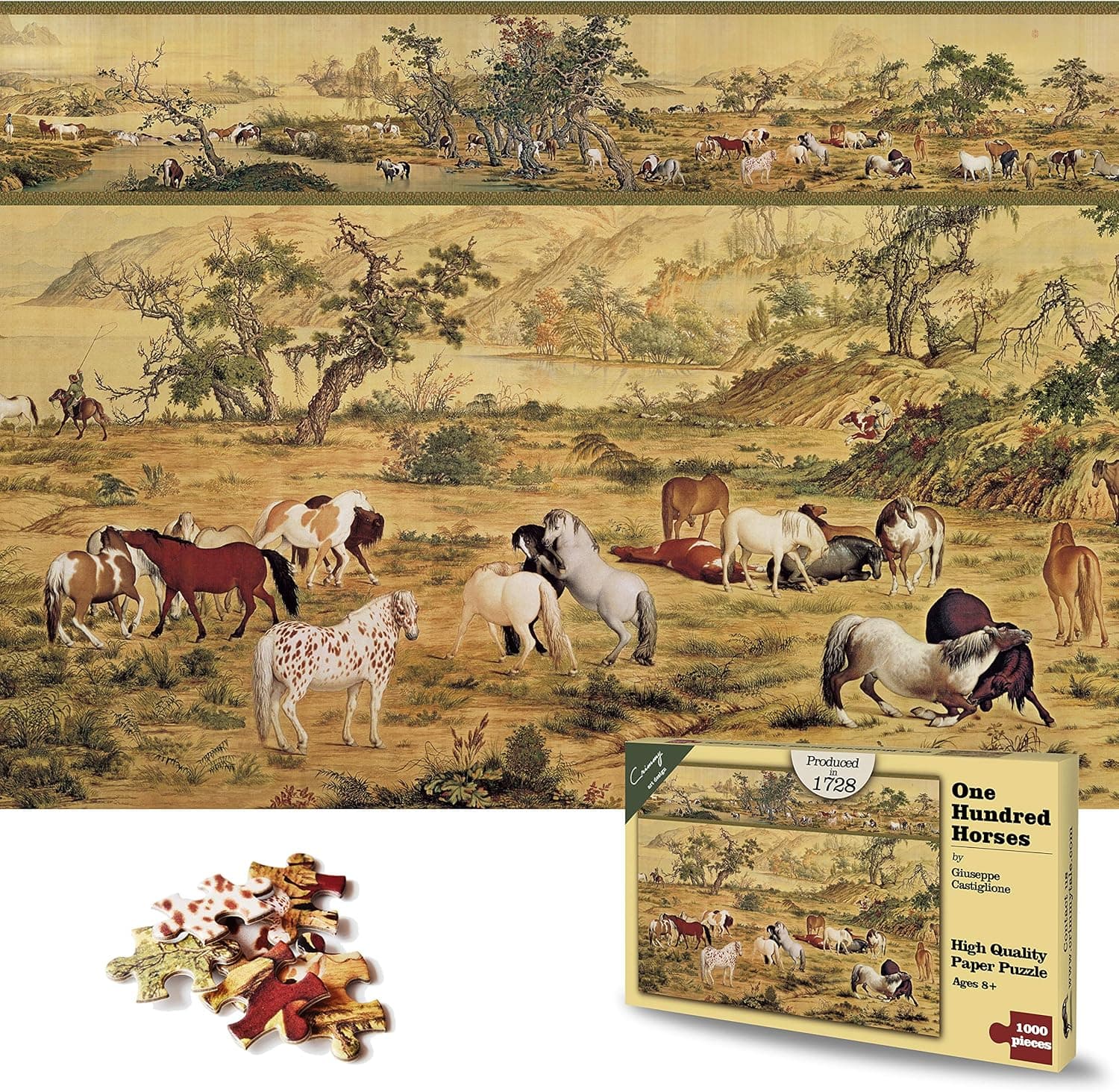 1000 Piece Puzzles for Adults, Horse Art Paintings Nature Landscape Puzzles - One Hundred Horses - Museum Collection Artwork, 20X27 Inches