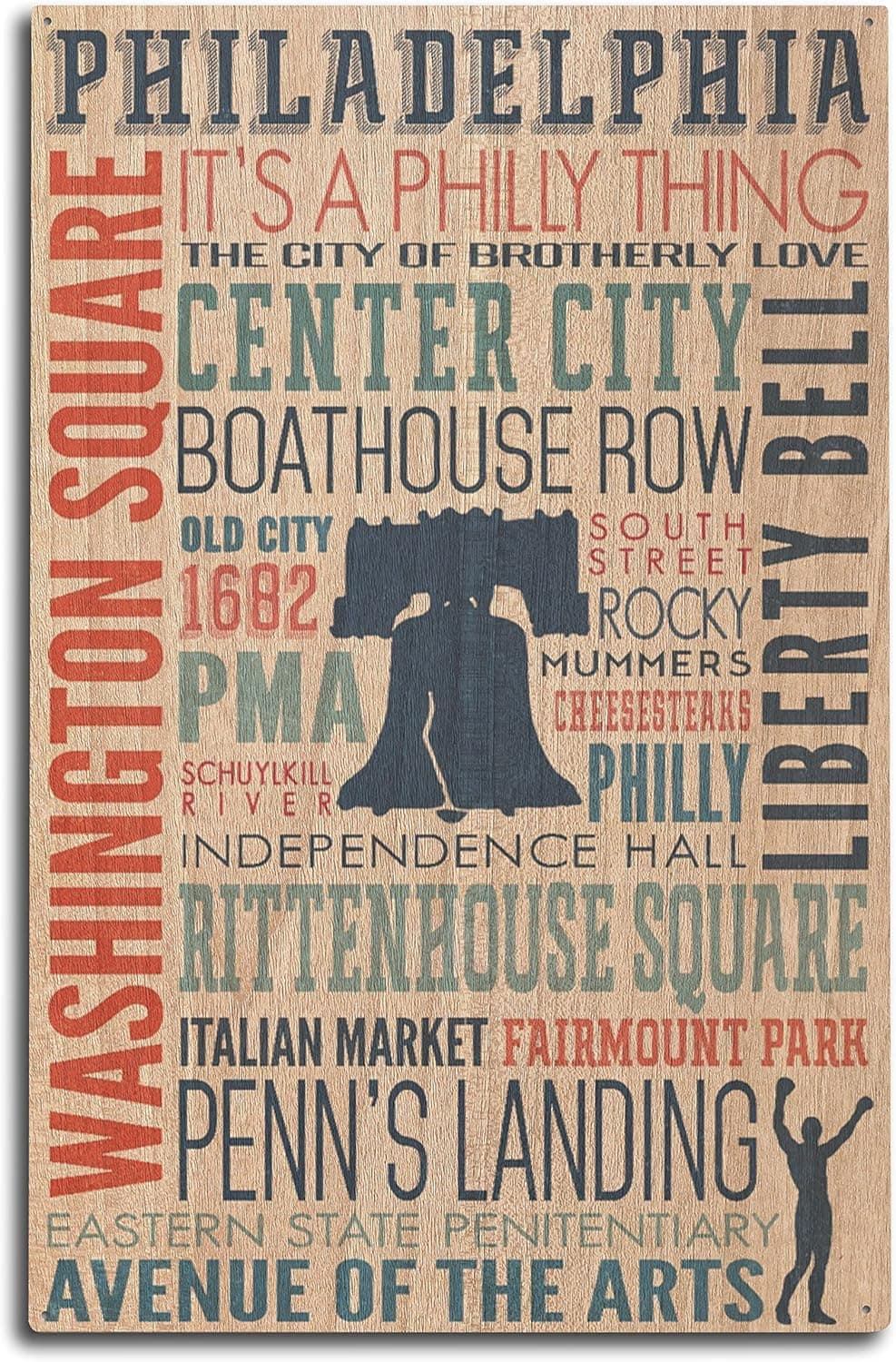Philadelphia, Pennsylvania, Typography with Boxer Silhouette Birch Wood Wall Sign (10x15 Rustic Home Decor, Ready to Hang Art)