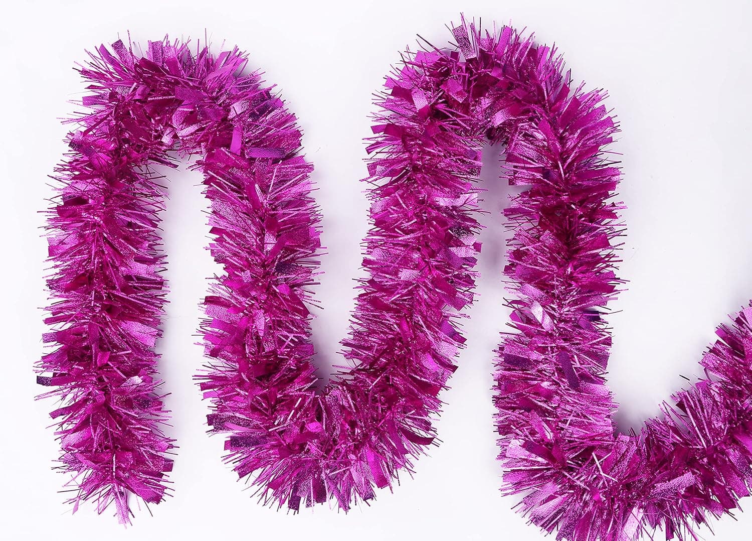YYCRAFT Commercial Length Thick Metallic Foil Tinsel Garland 3.5 Inch Holiday Deocration（10 Yards,Hot Pink
