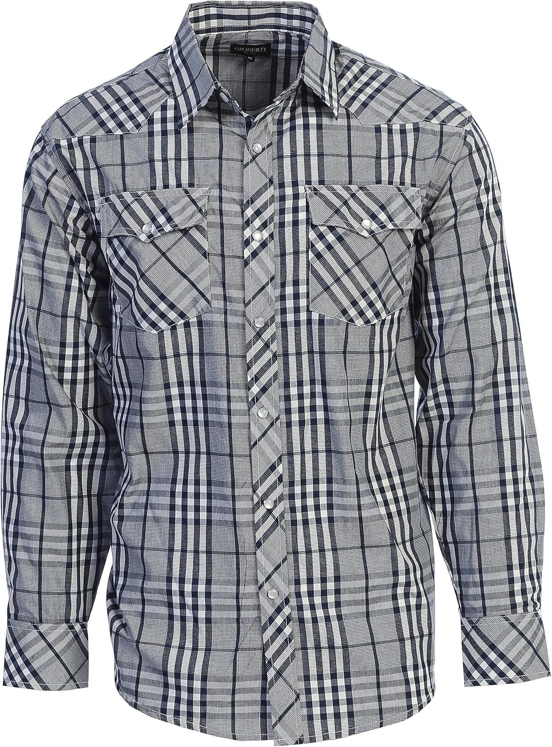 Gioberti Men's Western Plaid Long Sleeve Shirt with Pearl Snap-on
