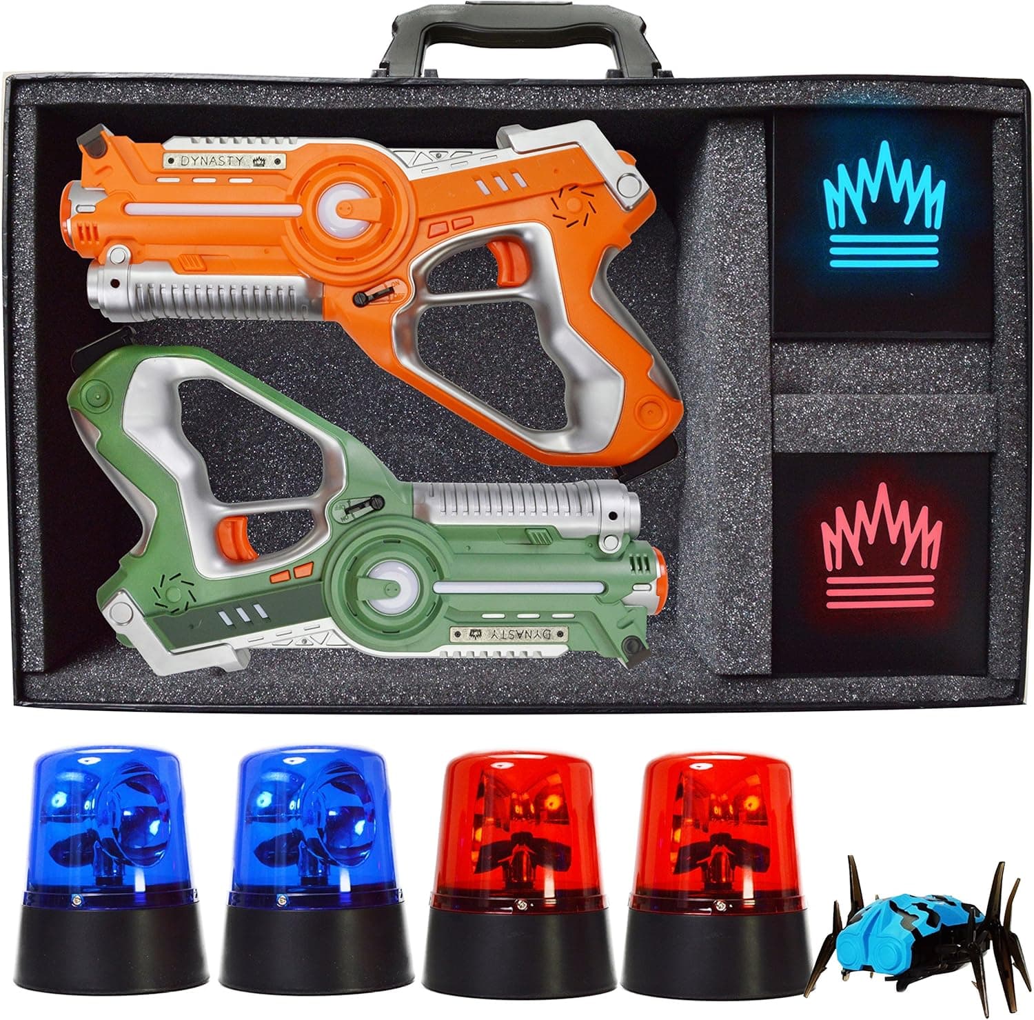 DYNASTY TOYS Capture The Flag | Glow in The Dark Yard Games for Adults and Families. Includes 2 Player Laser Tag Set and Target Shooting Cubes.