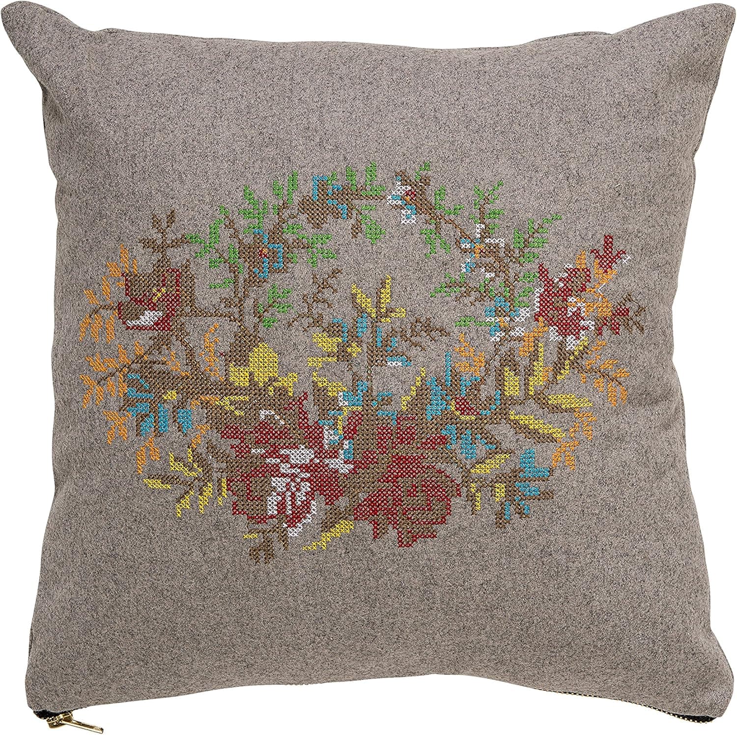 Bloomingville Square Fabric Pillow with Embroidery