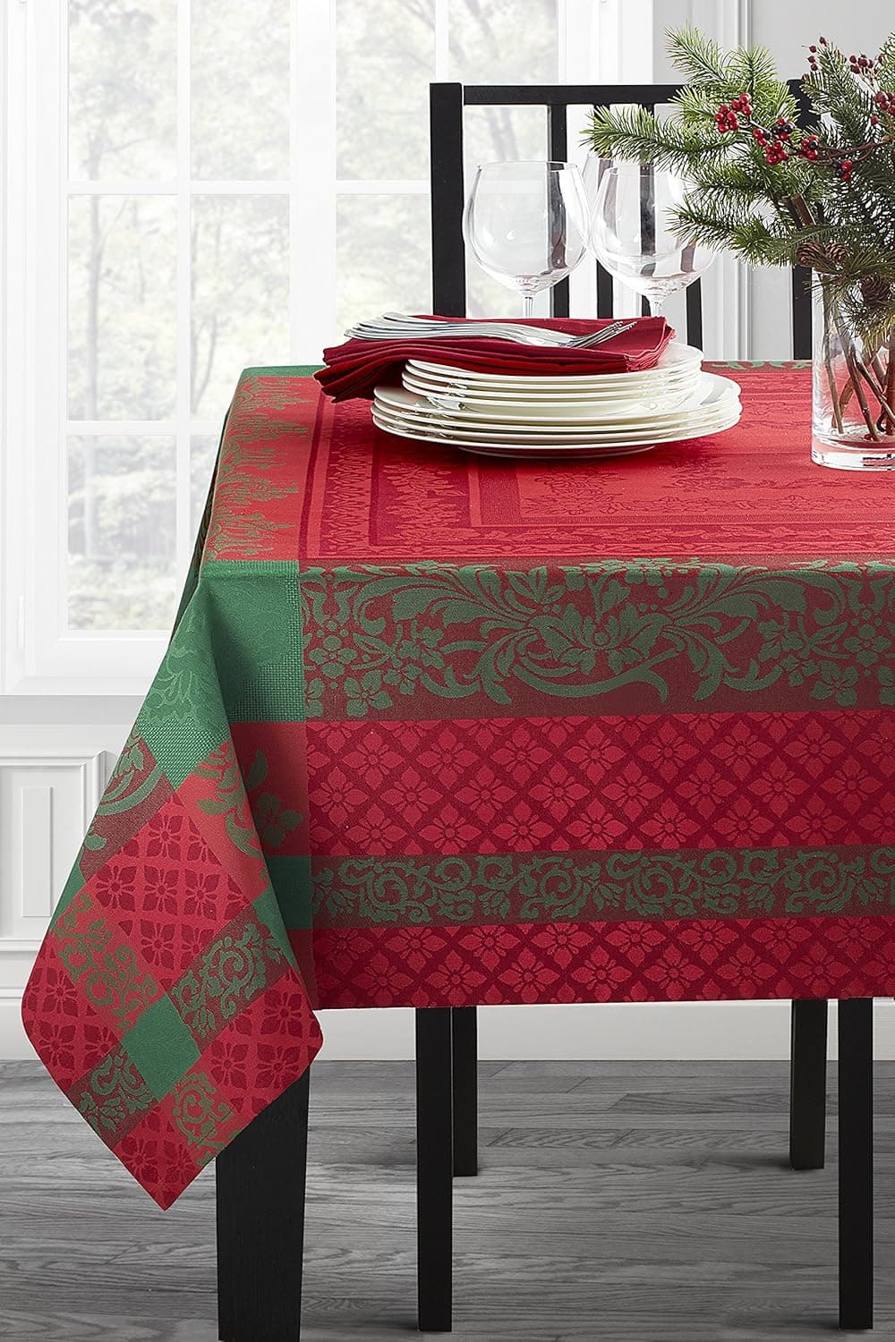 Benson Mills Majestic Christmas Engineered Jacquard Tablecloth (Multi, 60" x 84" Rectangular)