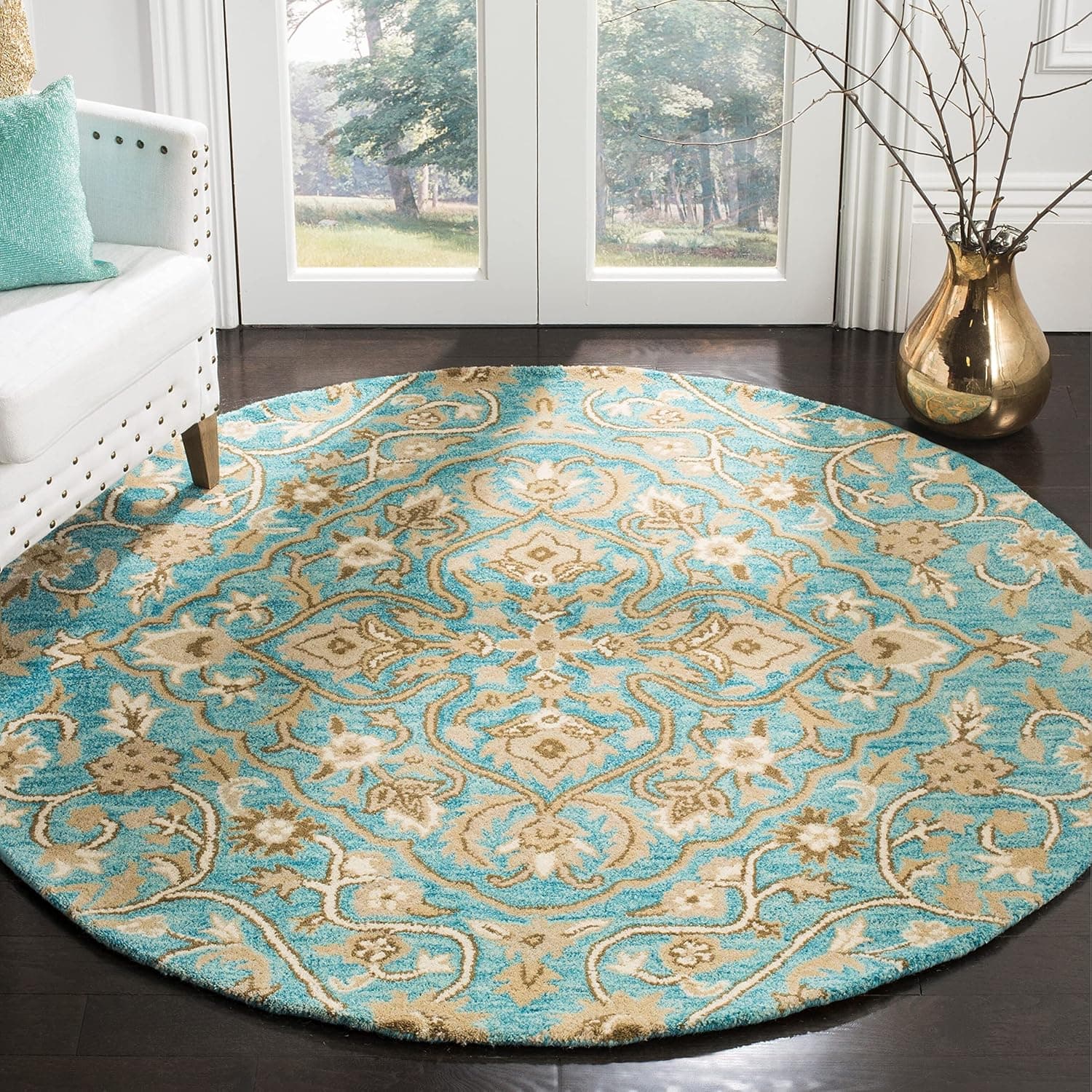 SAFAVIEH Bella Collection 5' Round Blue / Taupe BEL673C Handmade Premium Wool Area Rug