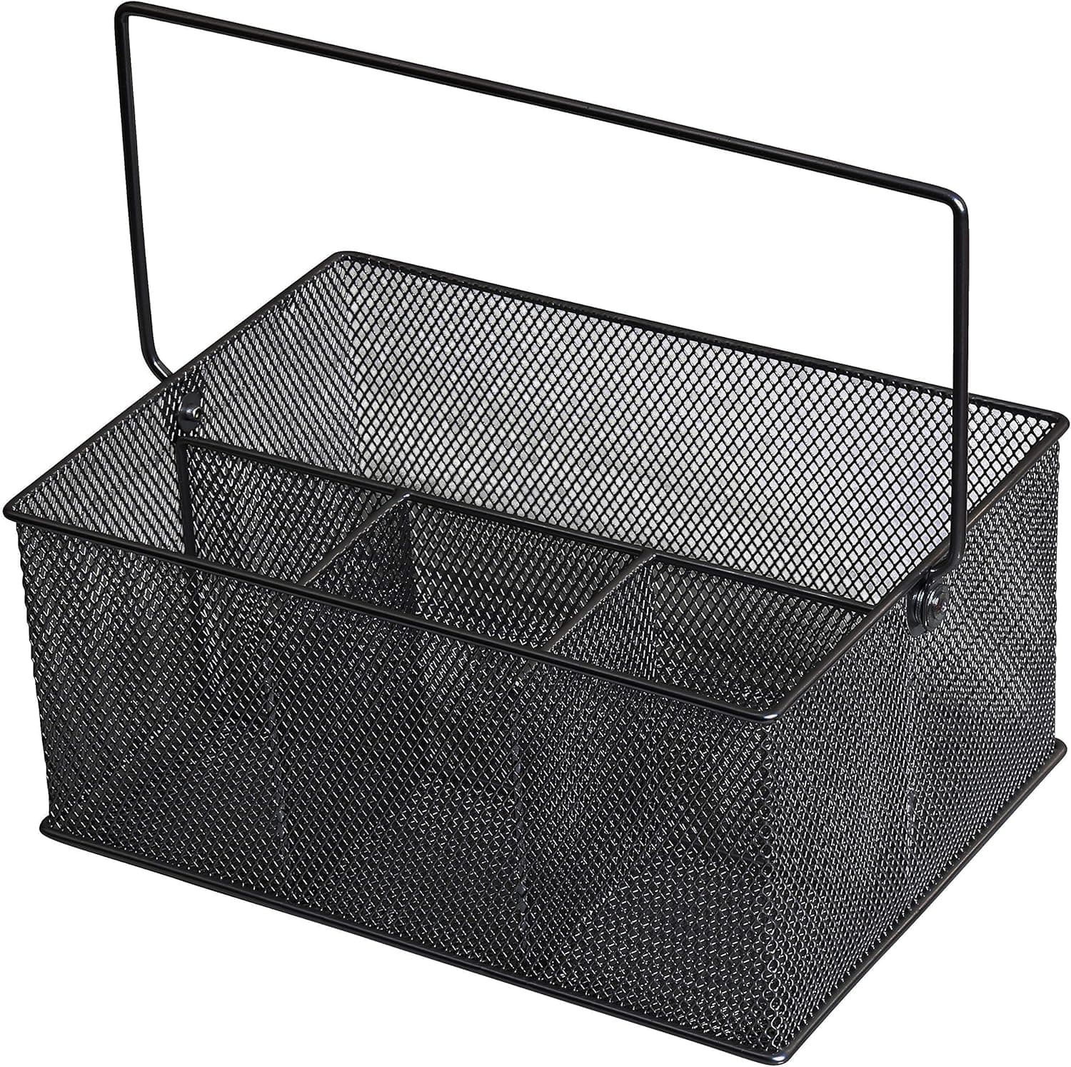 YBM HOME Mesh Basket Utensil Holder & Picnic Silverware Caddy Organizer with Four Compartments and Napkin Storage, Black