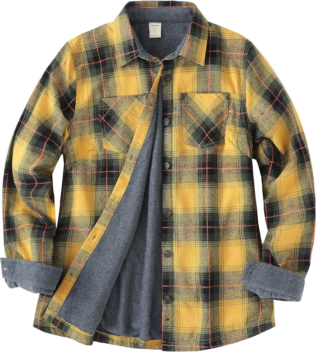 ZENTHACE Women's Thermal Fleece Lined Plaid Button Down Flannel Shirt Jacket
